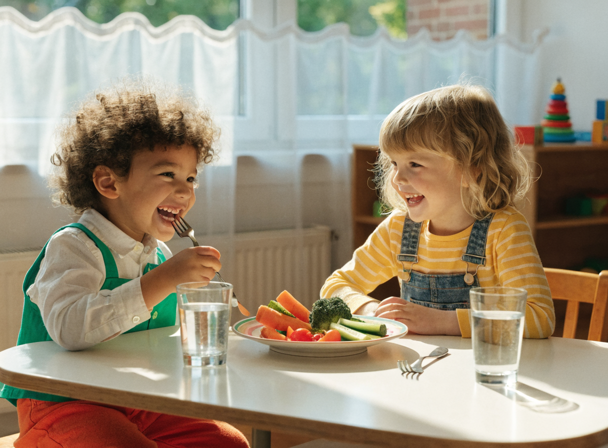 Kinder essen frisches Gemüse – gesundes Kita-Essen in Berlin