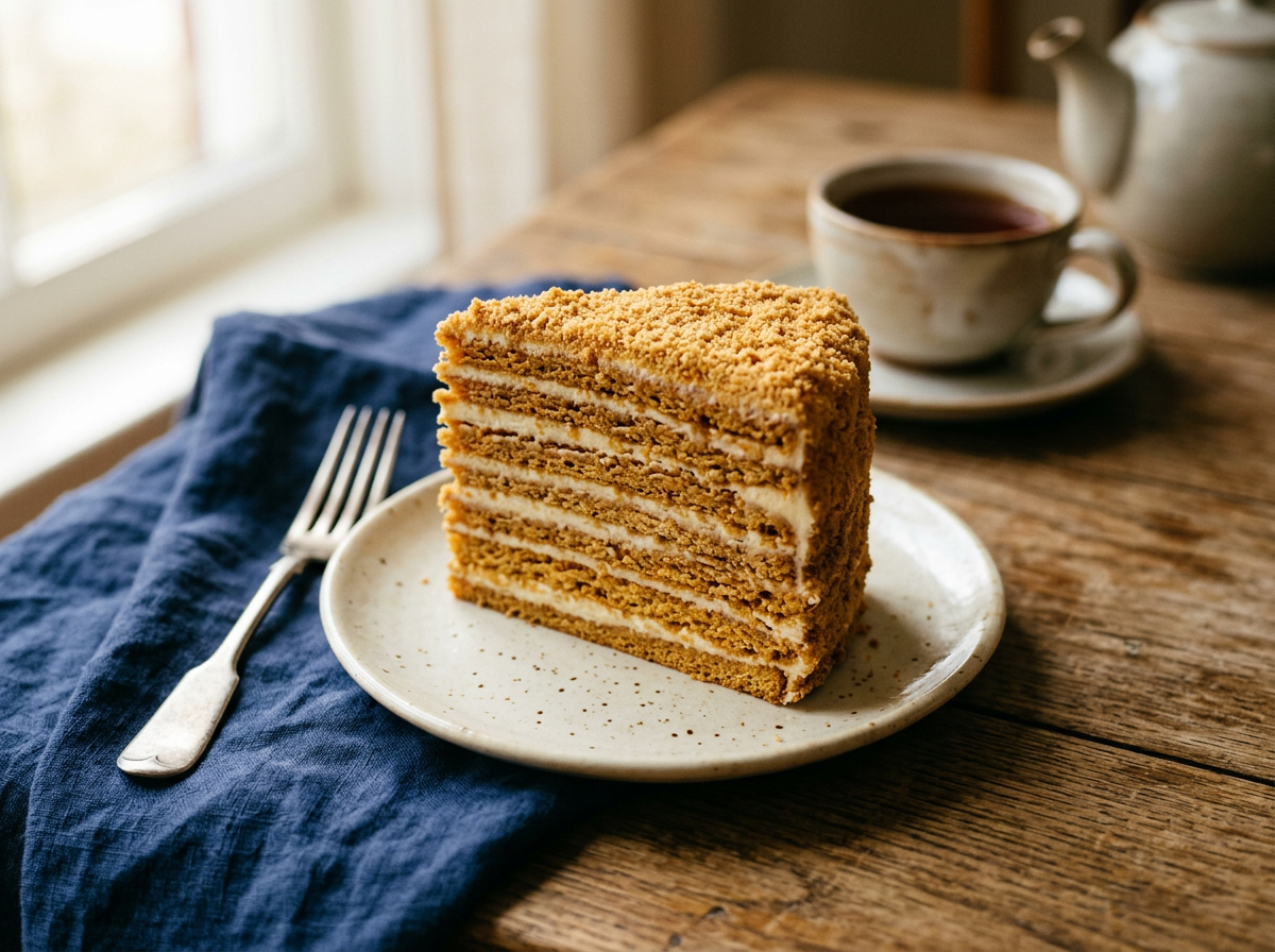 Honey cake with tea