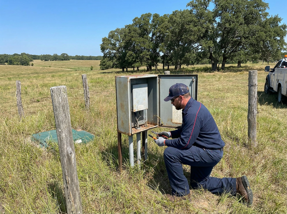 Septic technician servicing aerobic system near Whitesboro Grayson County Texas
