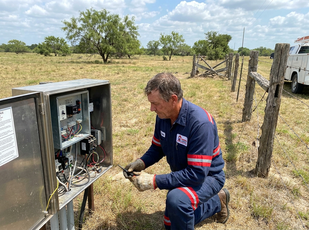 Septic technician servicing aerobic system near Tioga Texas