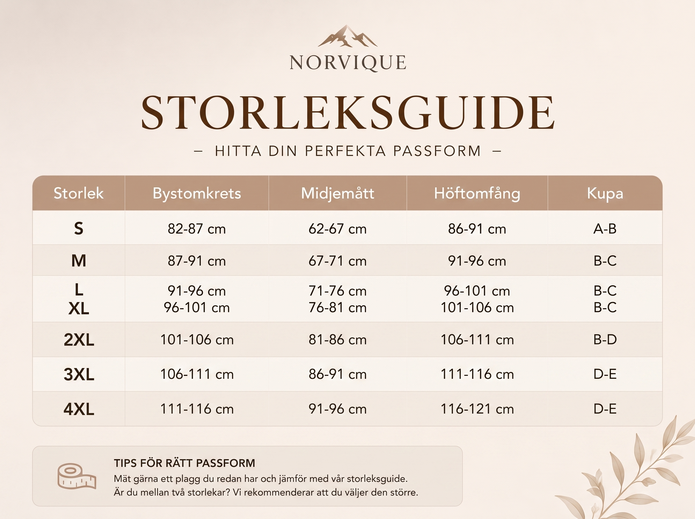 Storleksguide - Norvique Alva bikini