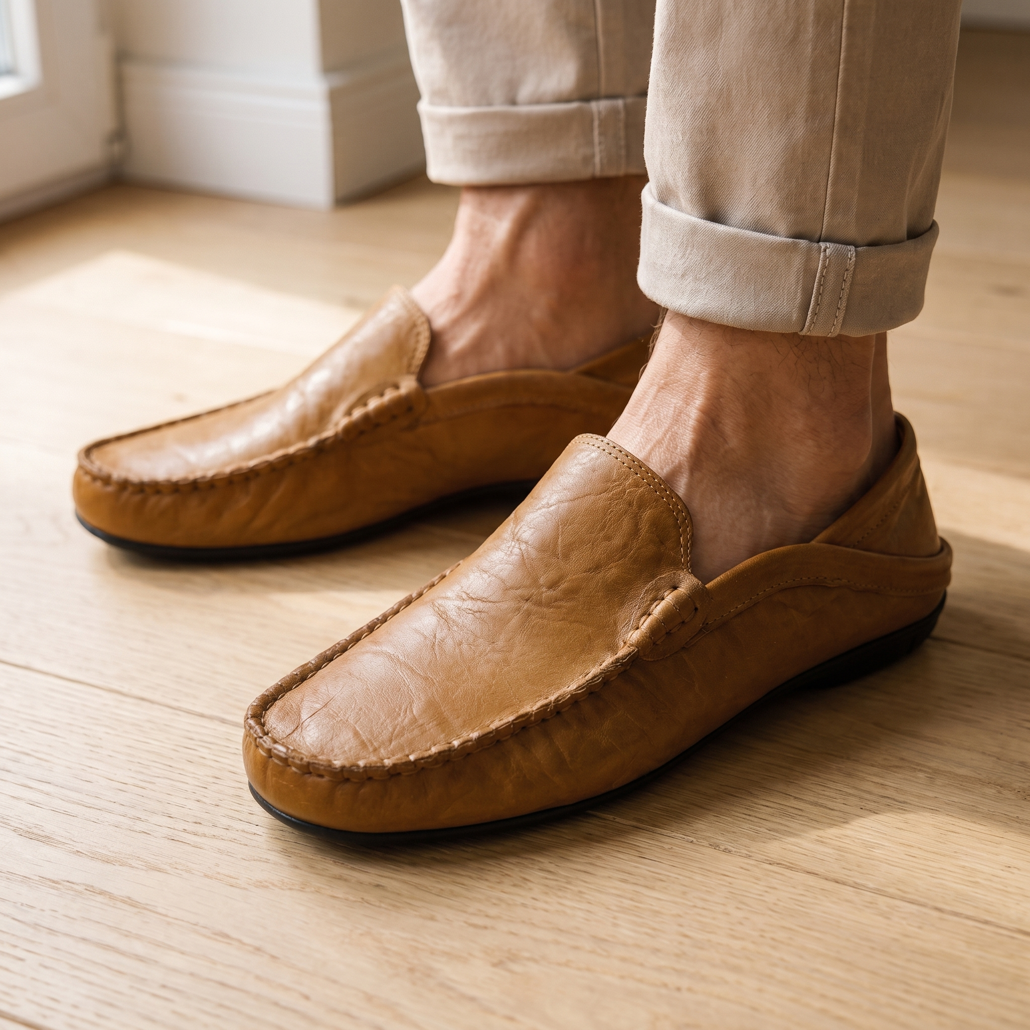 Casimir loafers burna i en ljus interiör