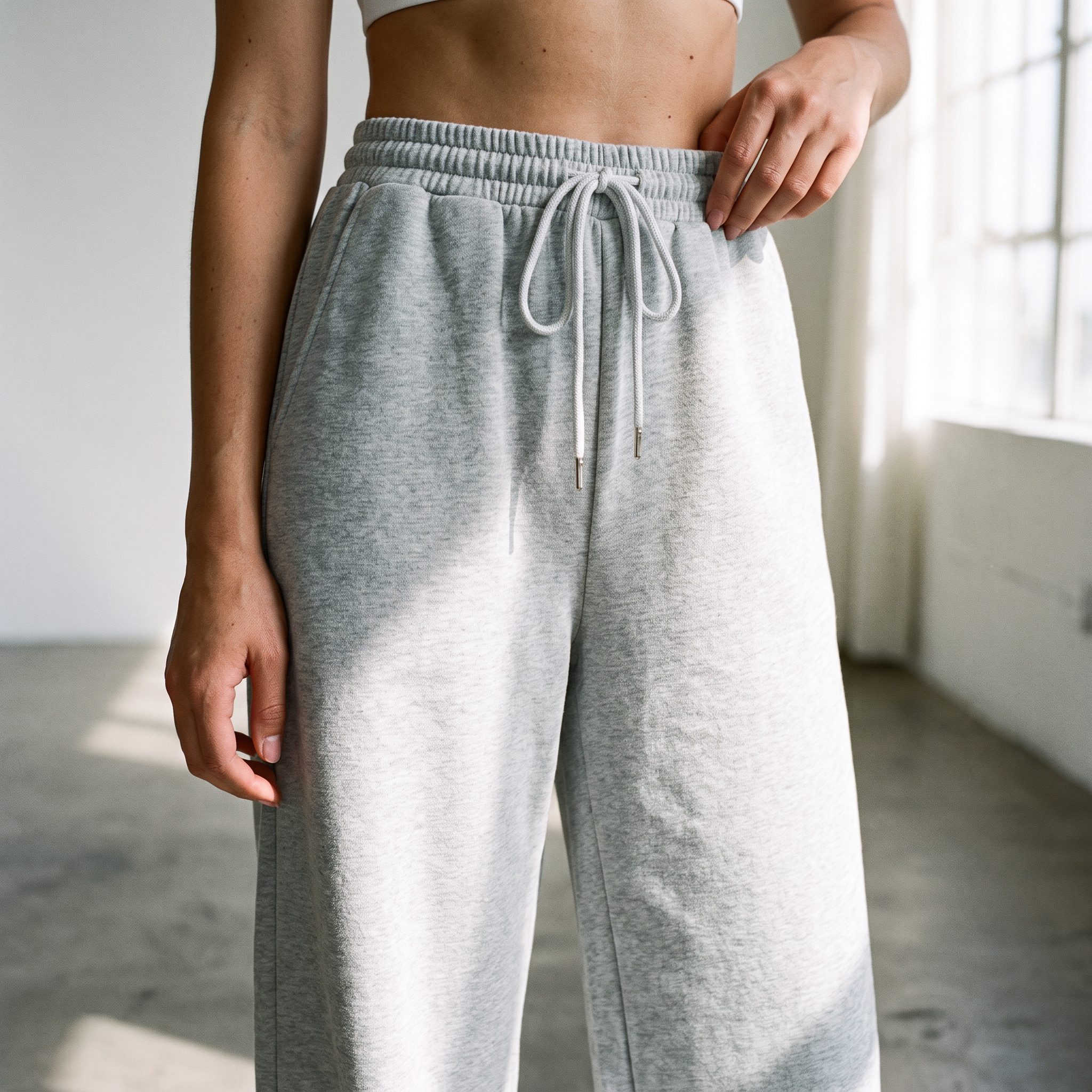 Maja joggers - detalj av elastisk midja med dragsko