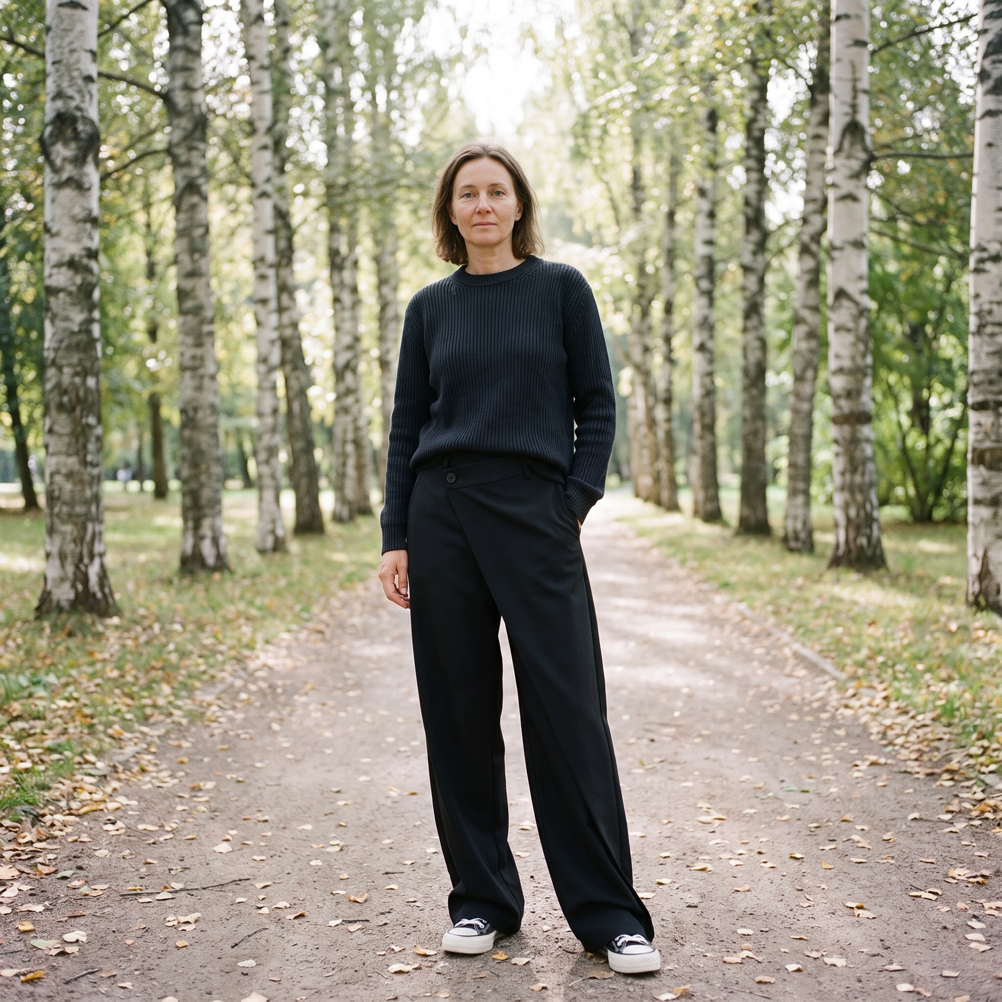 Nanna byxor - hel siluett p\u00e5 en parkstig