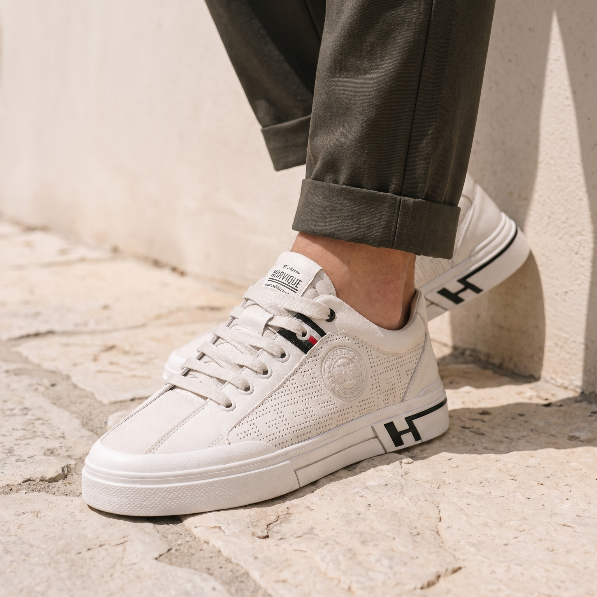 Alrik sneakers burna på stenläggning