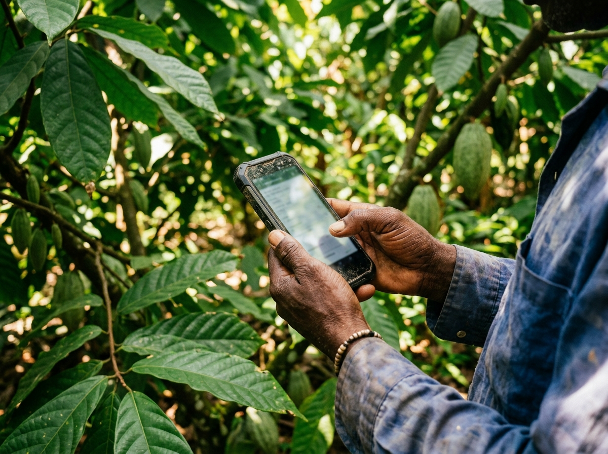 Field agent logging farm data on a mobile device