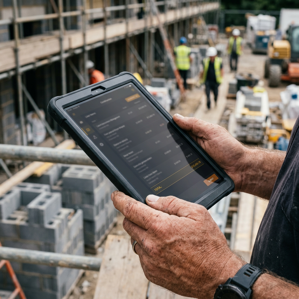 Preventivatore online aperto su tablet in cantiere