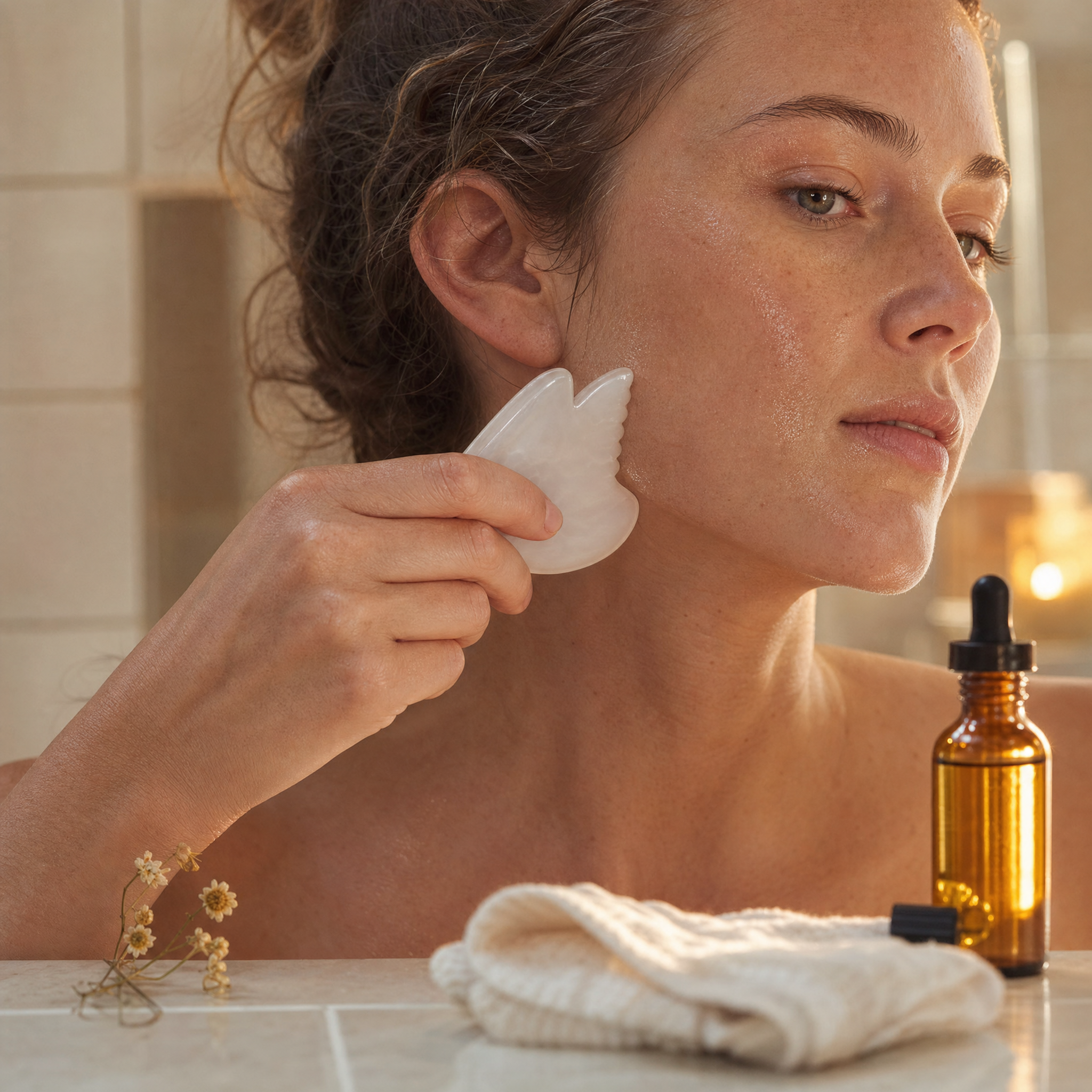 Butterfly-Shaped Facial Massage Beauty Tool (Gua Sha) -- in use