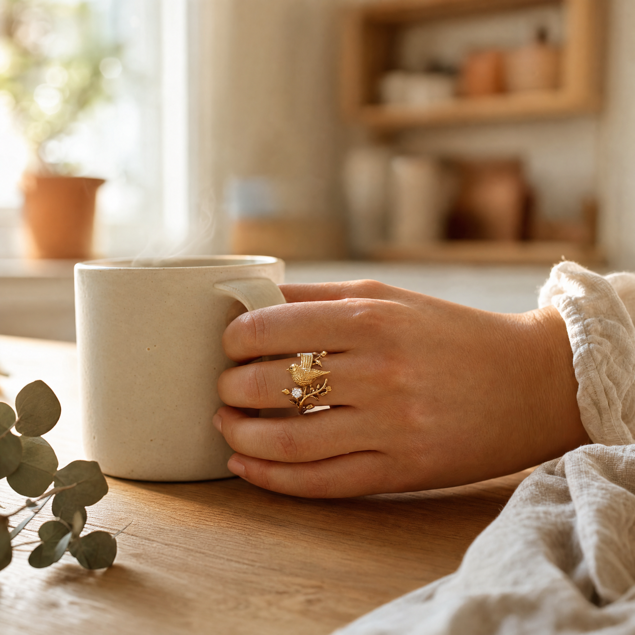 Vintage Flying Bird Ring For Women -- in use