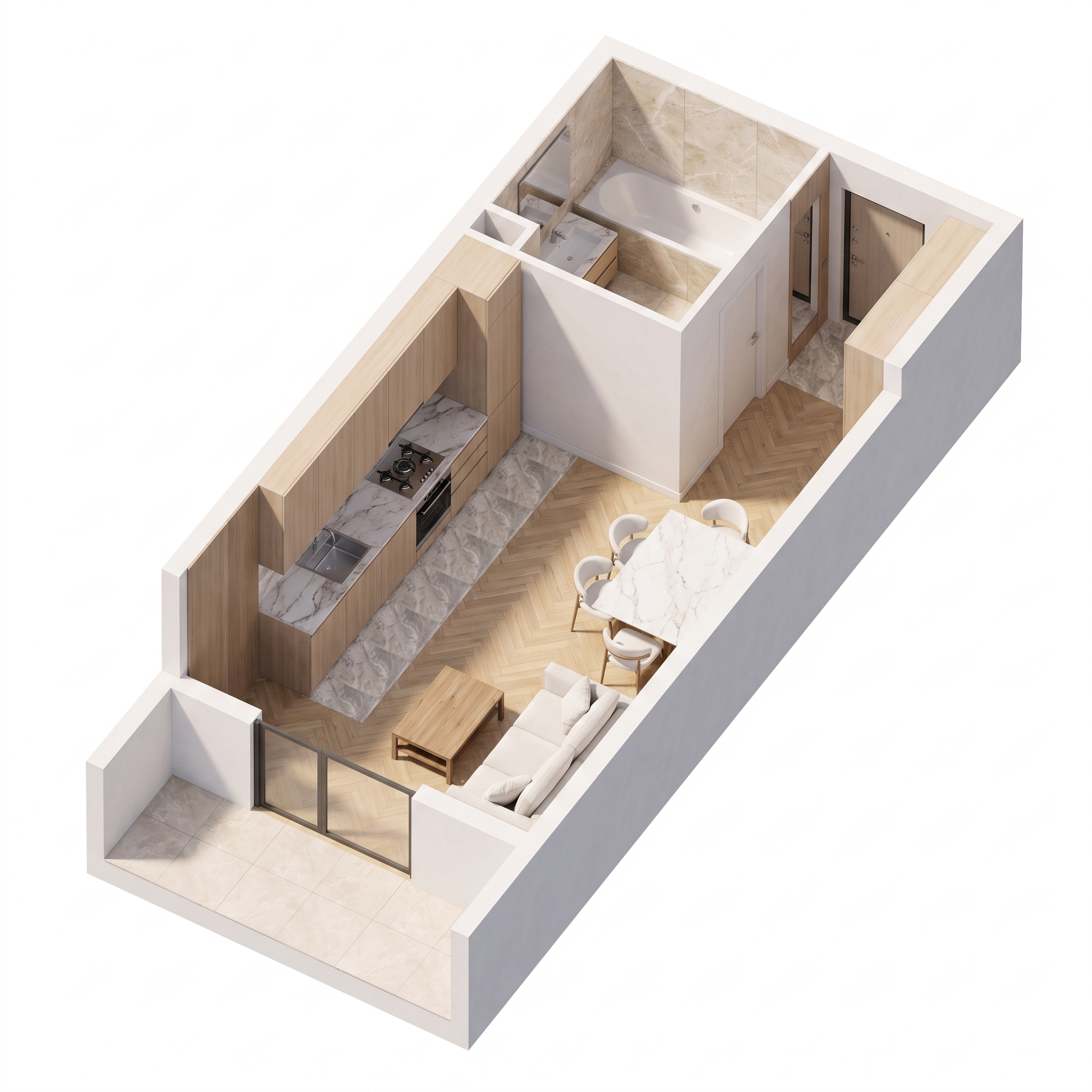 Studiya 26.8 m² — izometrik kesim