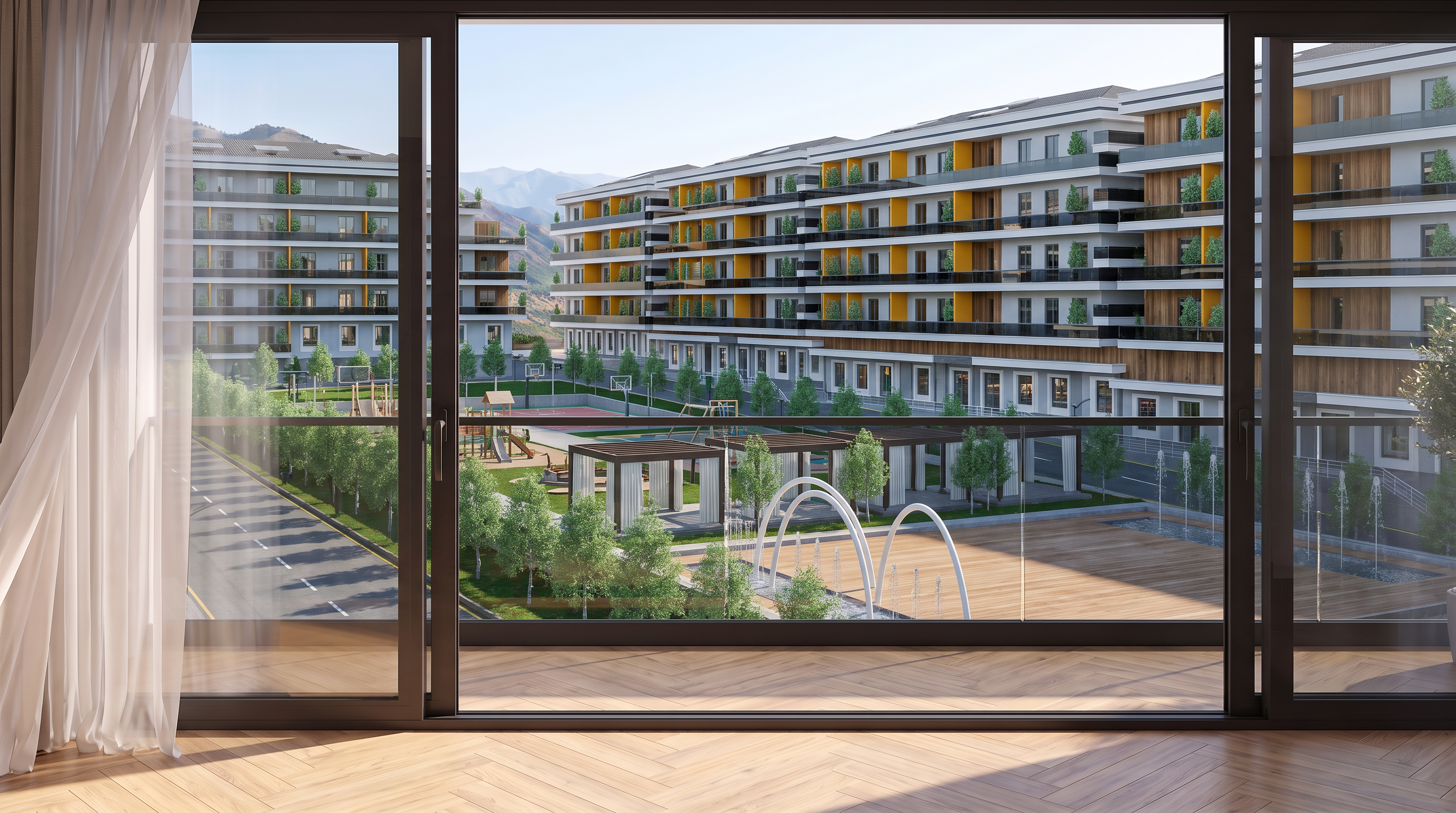 Hovliga qaragan balkon manzarasi