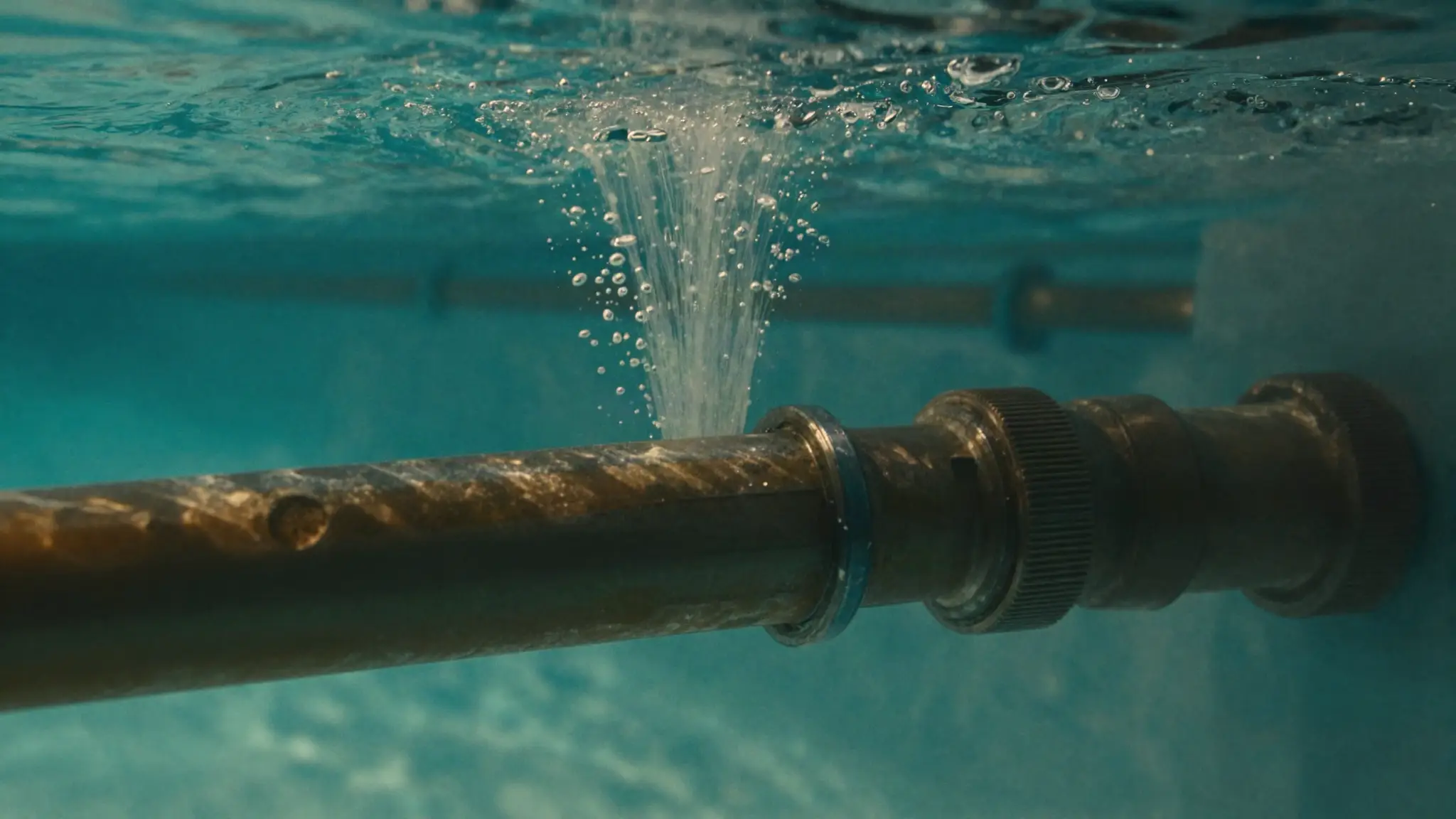 air bubbles coming from a pool return jet — a sign of a suction-side pool leak