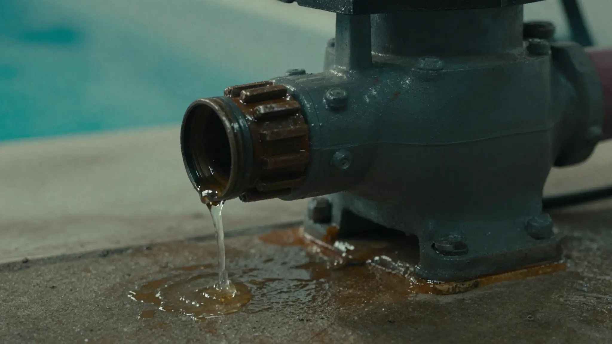 leaking pool pump seal dripping water — a common pool equipment leak cause
