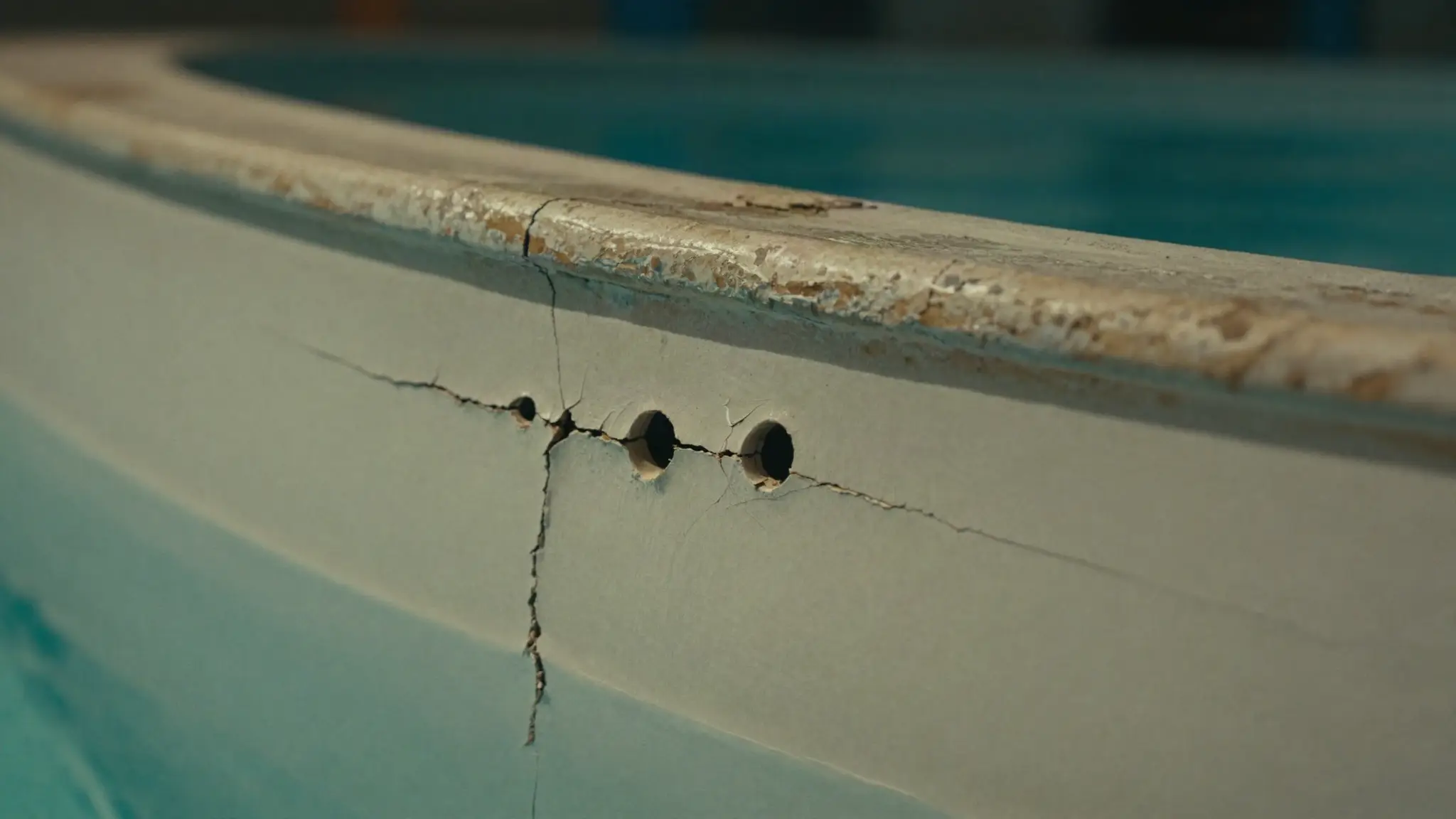 cracked and aging pool plaster shell — a structural cause of pool leaks