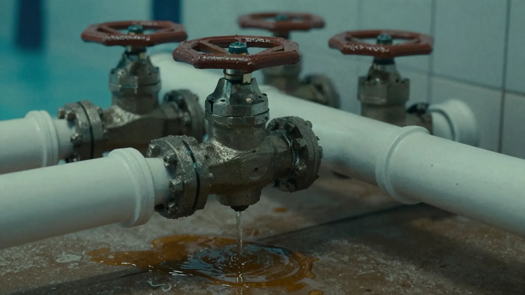 pool valve leak at a diverter valve on the equipment pad