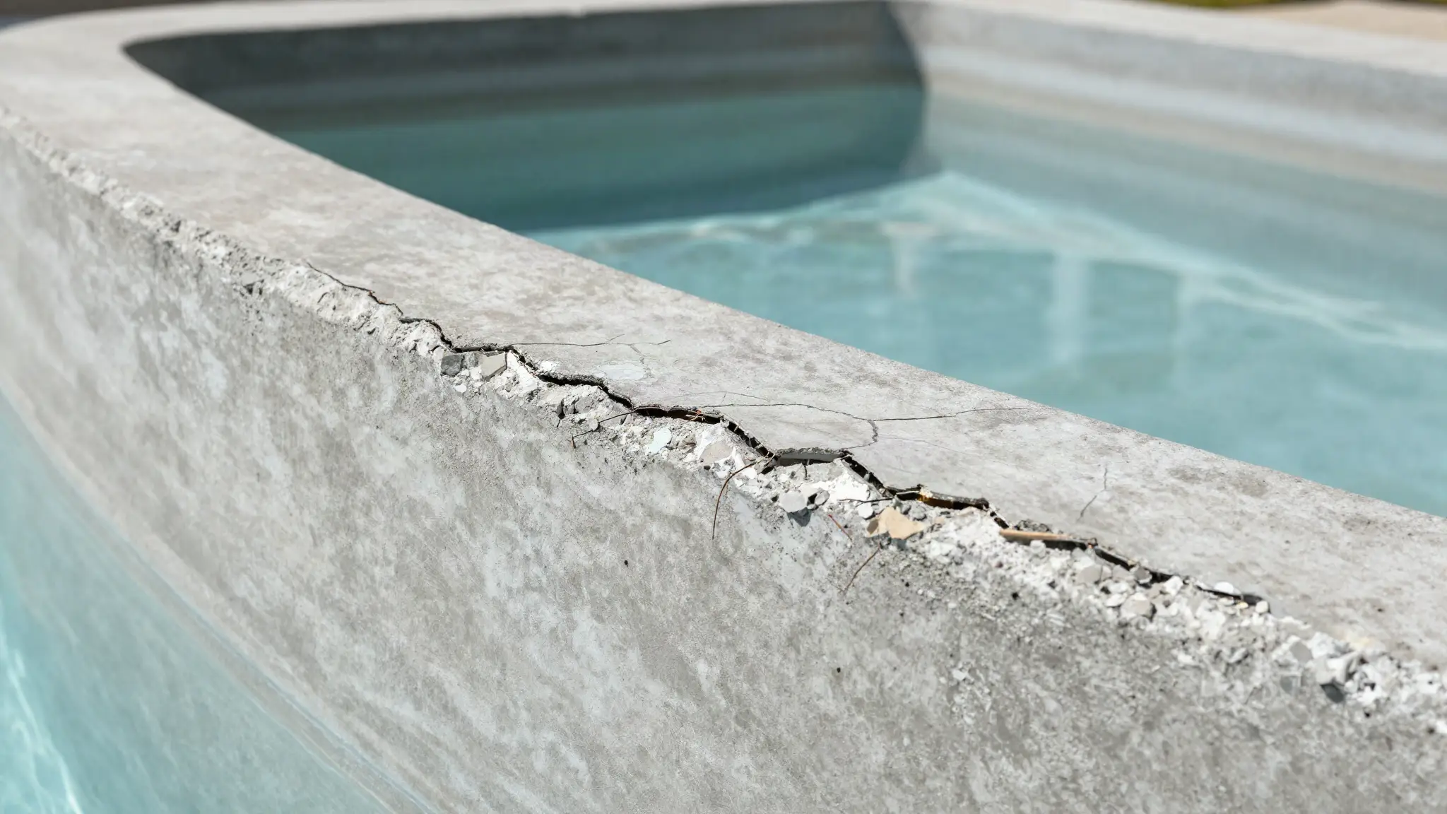 structural crack in a concrete pool shell that may require repair