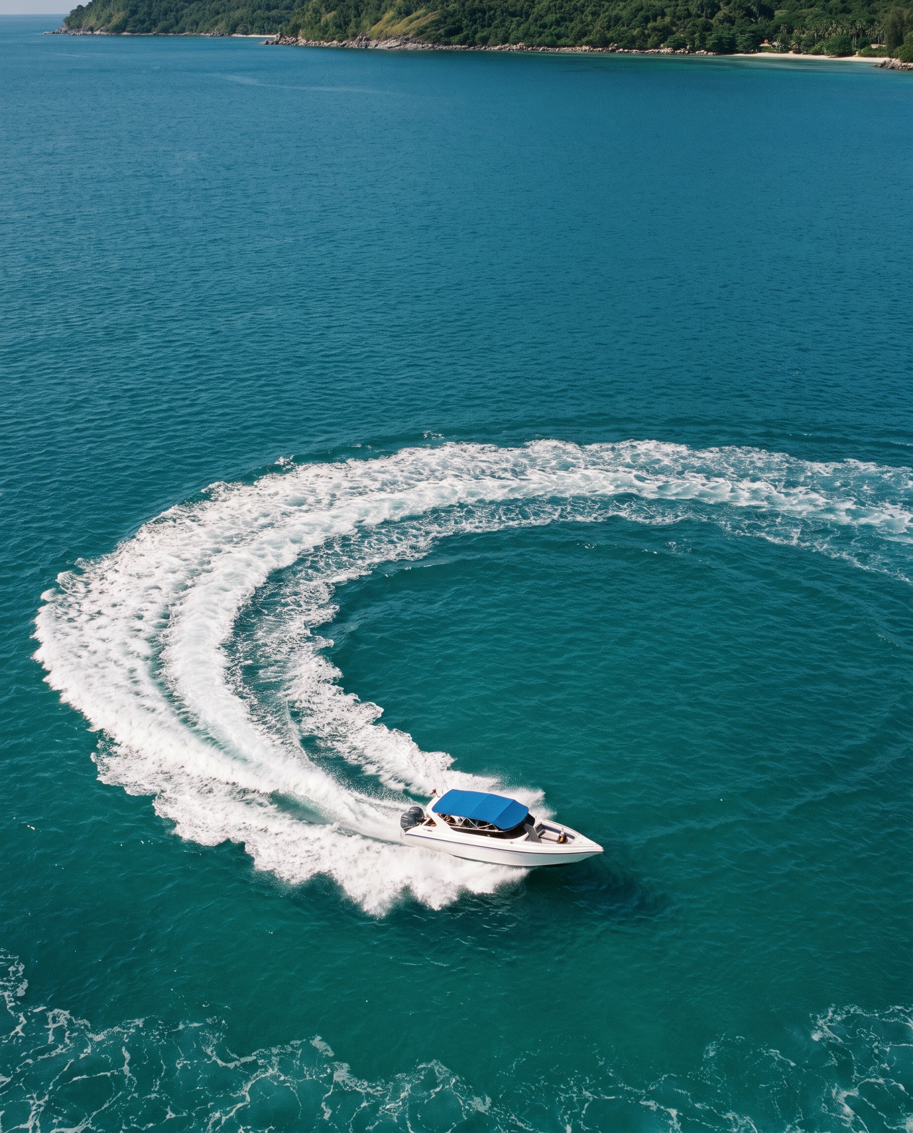 Boat carving a circular wake