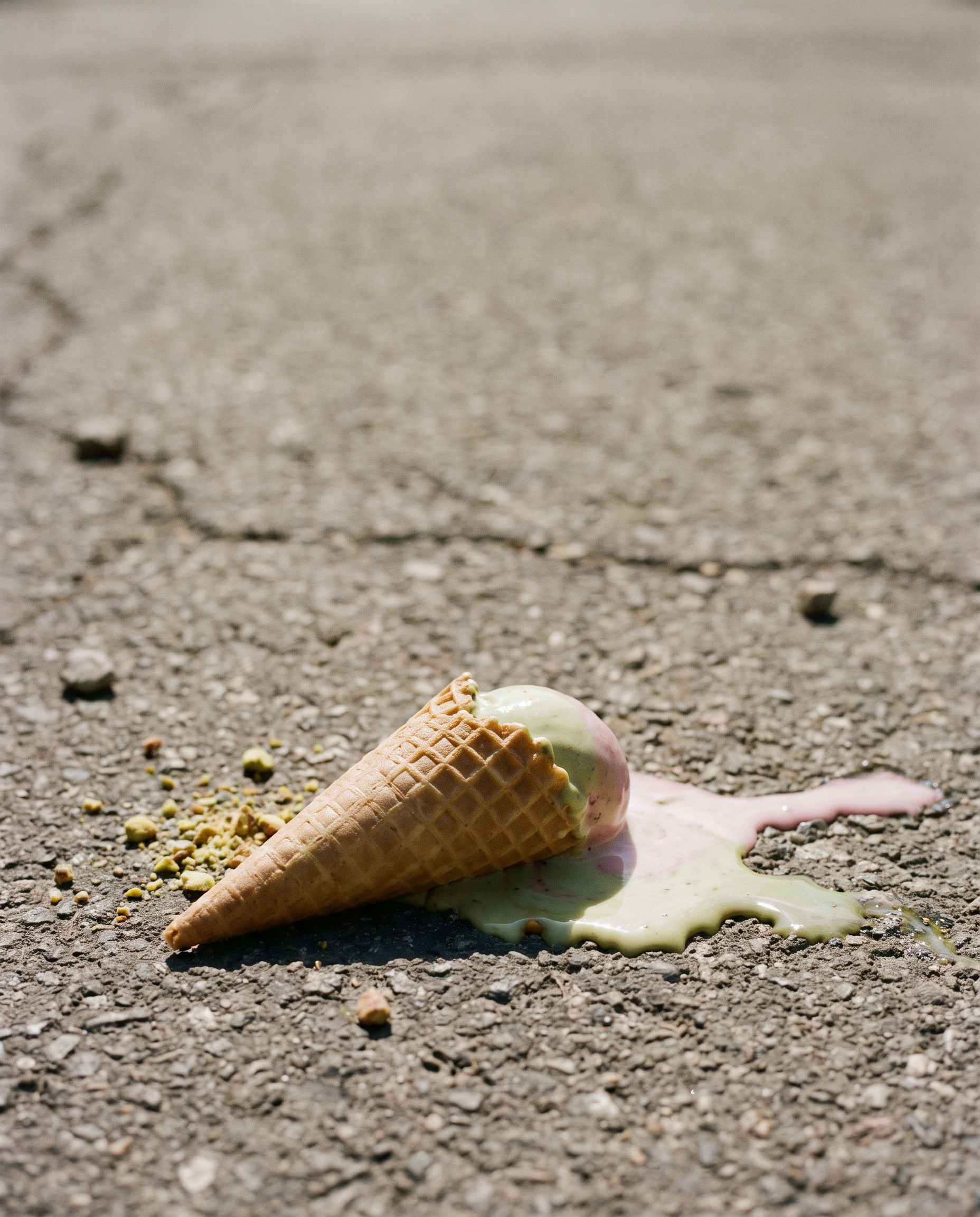 Dropped ice cream cone on pavement