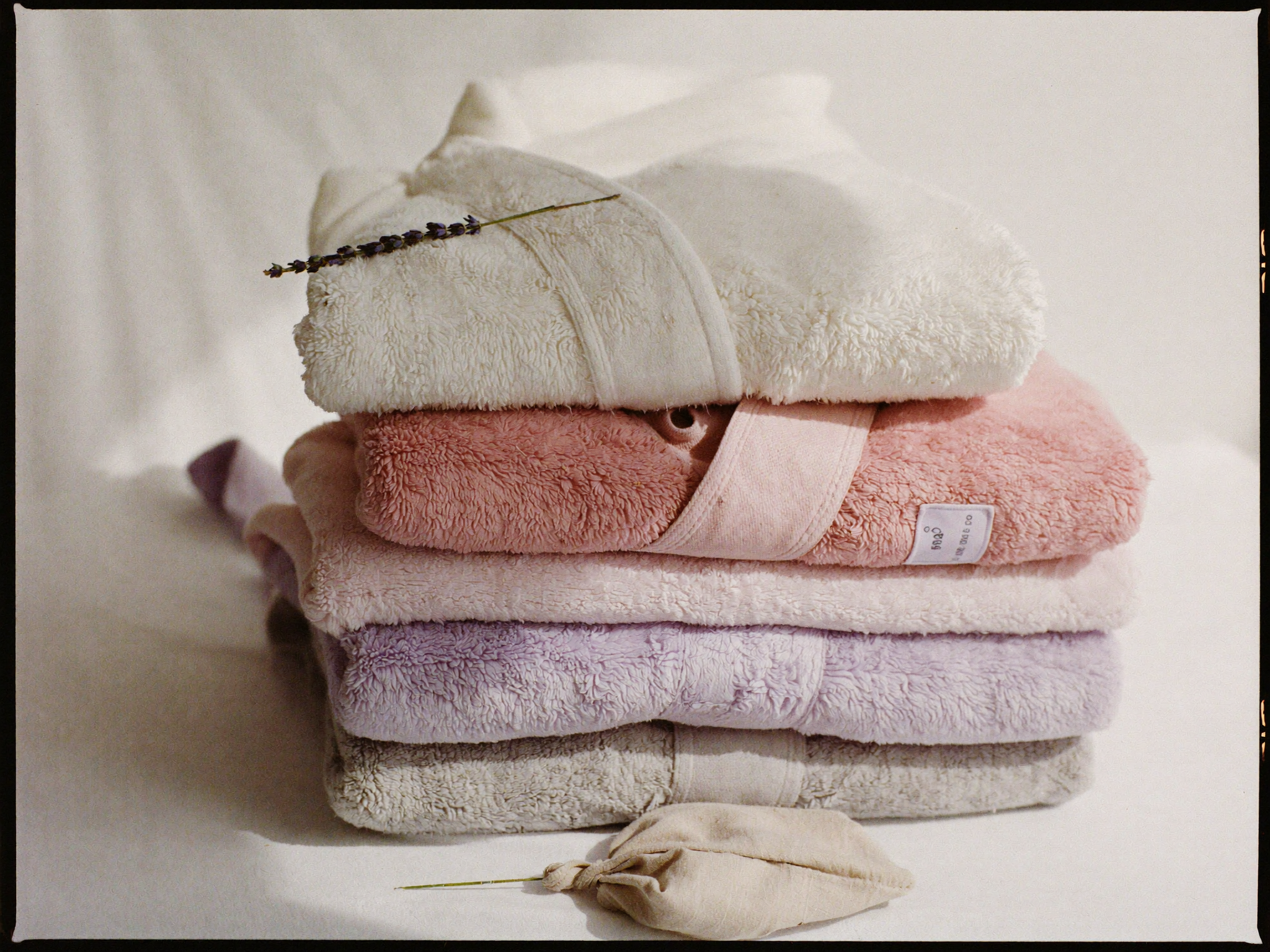 Pile de peignoirs doux et moelleux fraîchement lavés