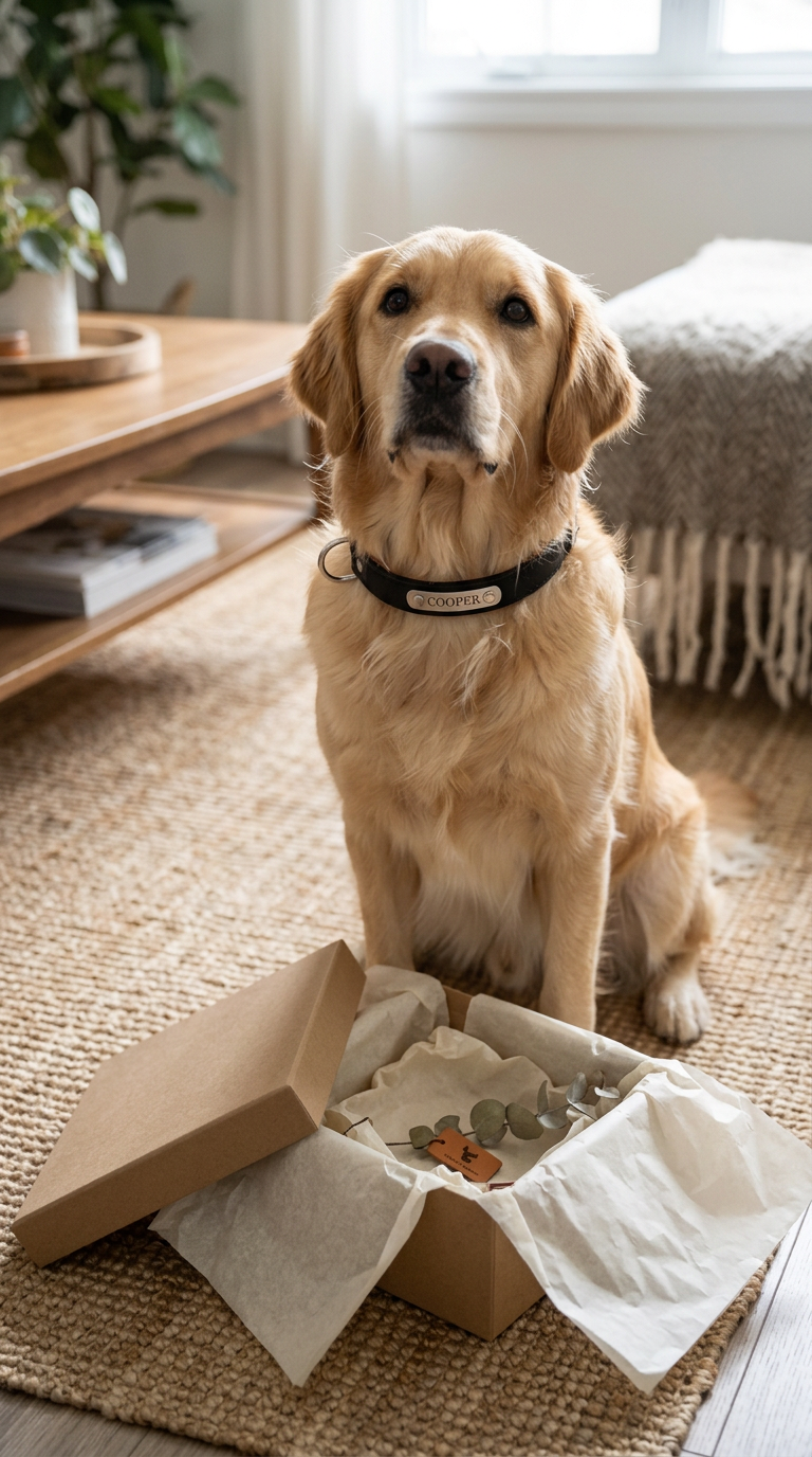 Cooper wearing a Sutton & Hide collar