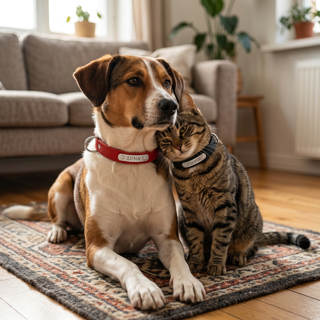 Luna & Cooper wearing a Sutton & Hide collar