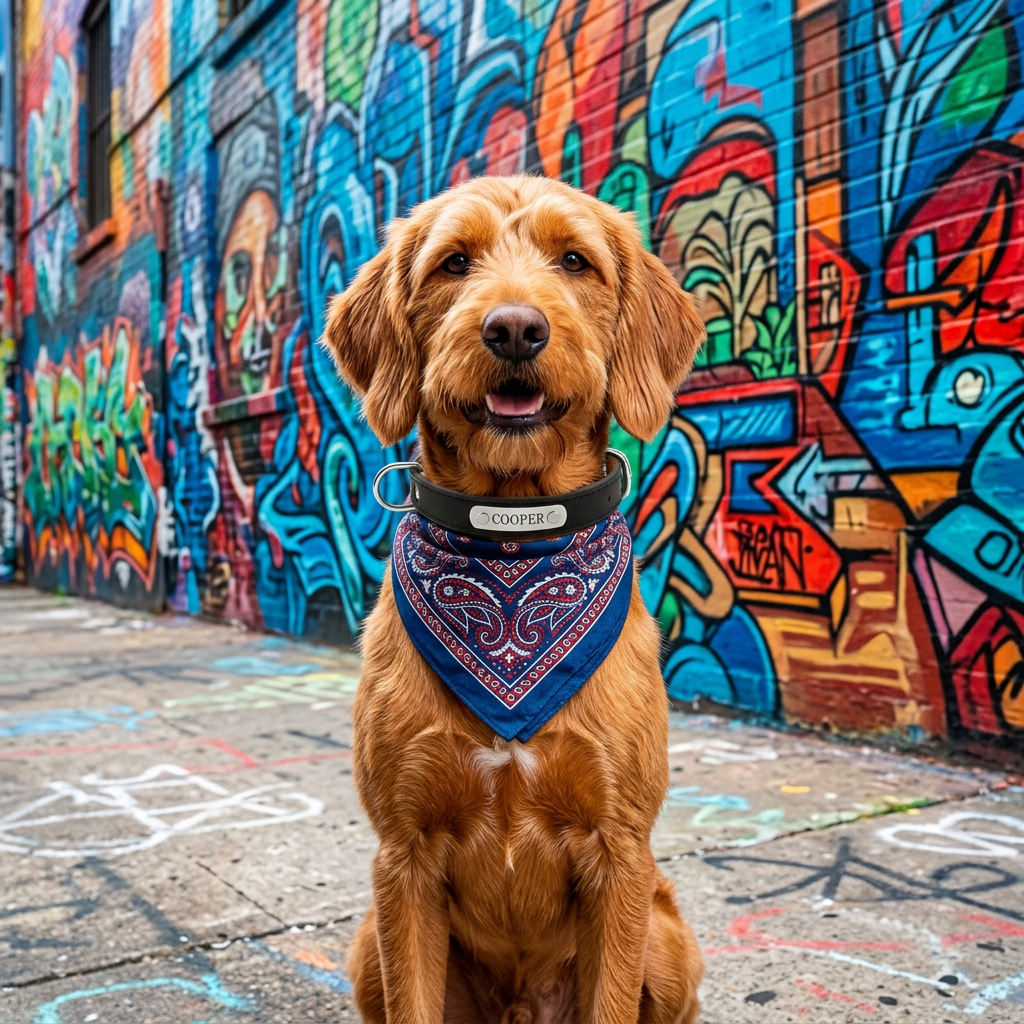 Cooper wearing a Sutton & Hide collar