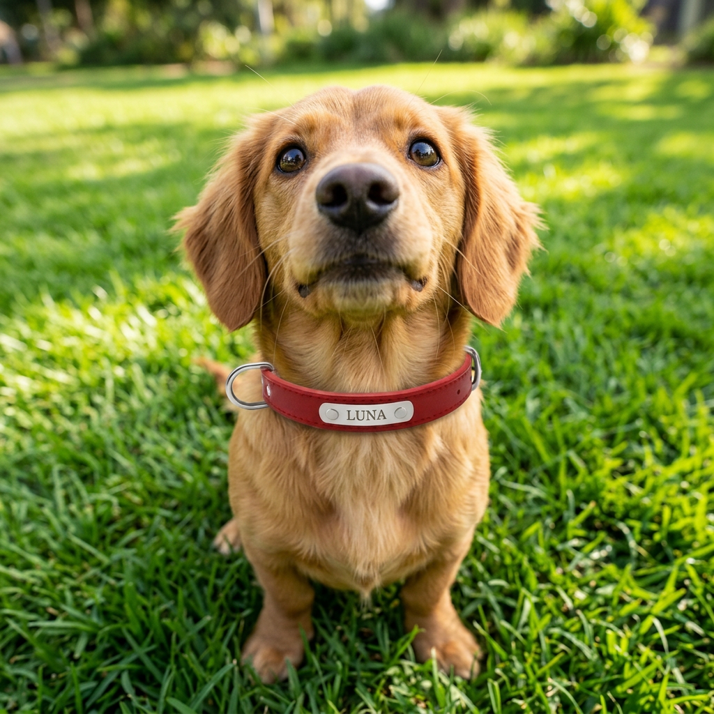 Luna wearing a Sutton & Hide collar