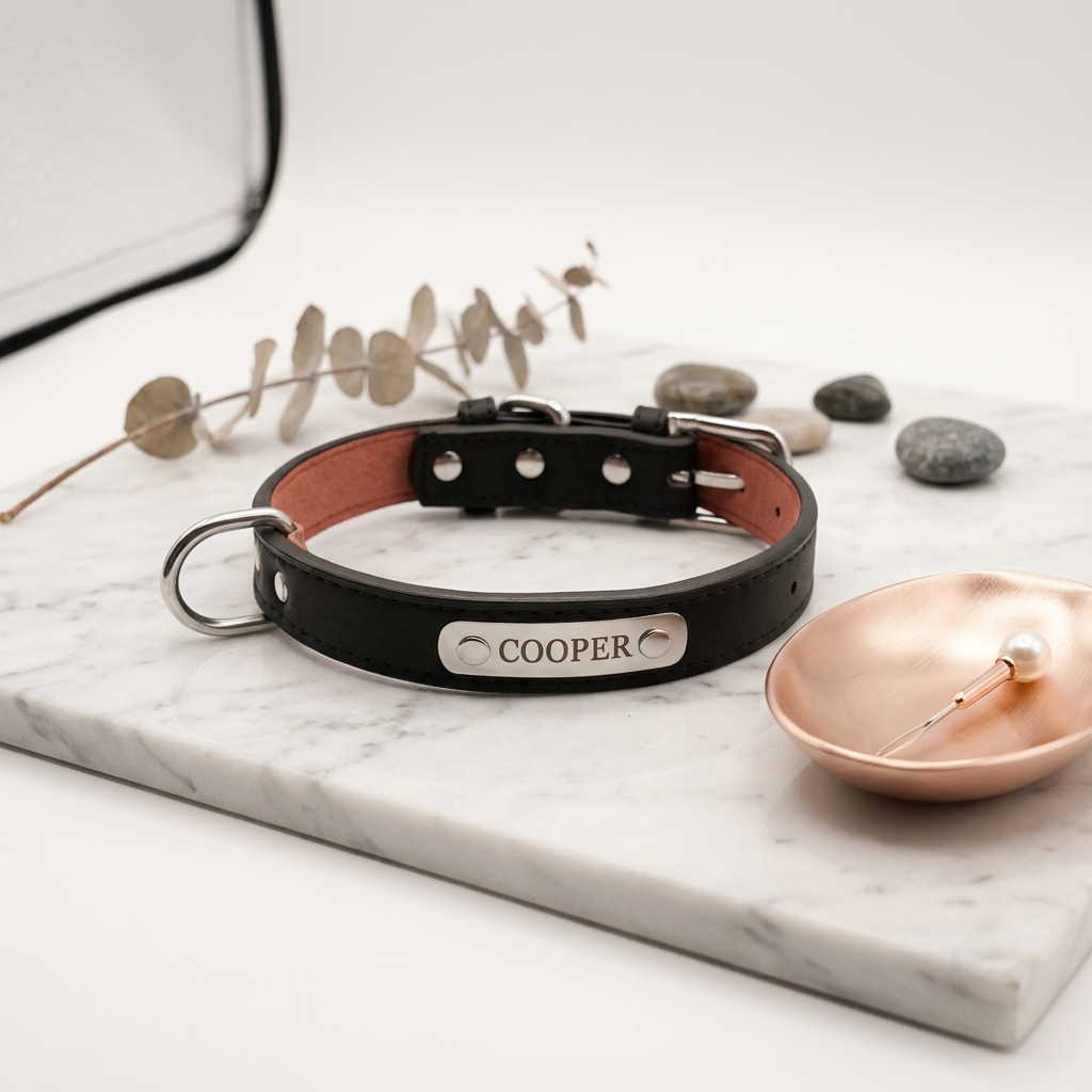 Cooper wearing a Sutton & Hide collar