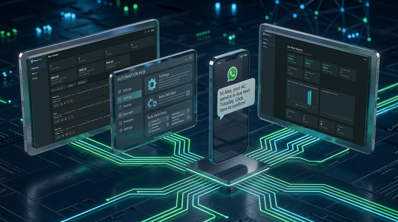 RenueTech platform: connected client management, automation and renewal screens