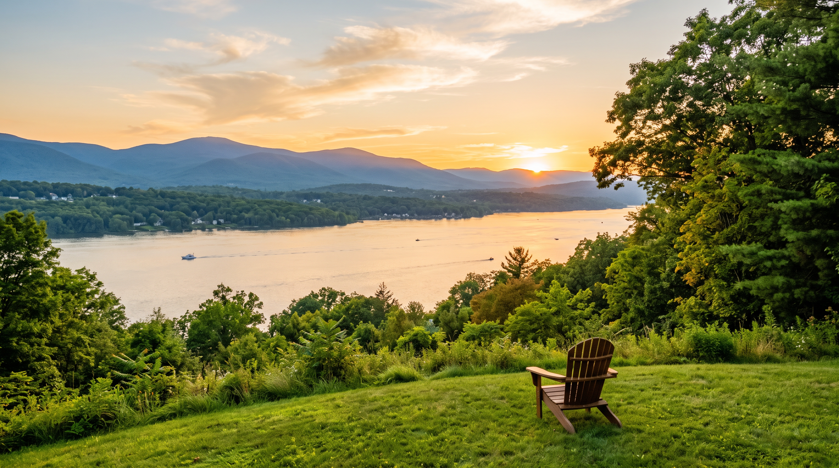 The Hudson River at golden hour near Rhinebeck, NY