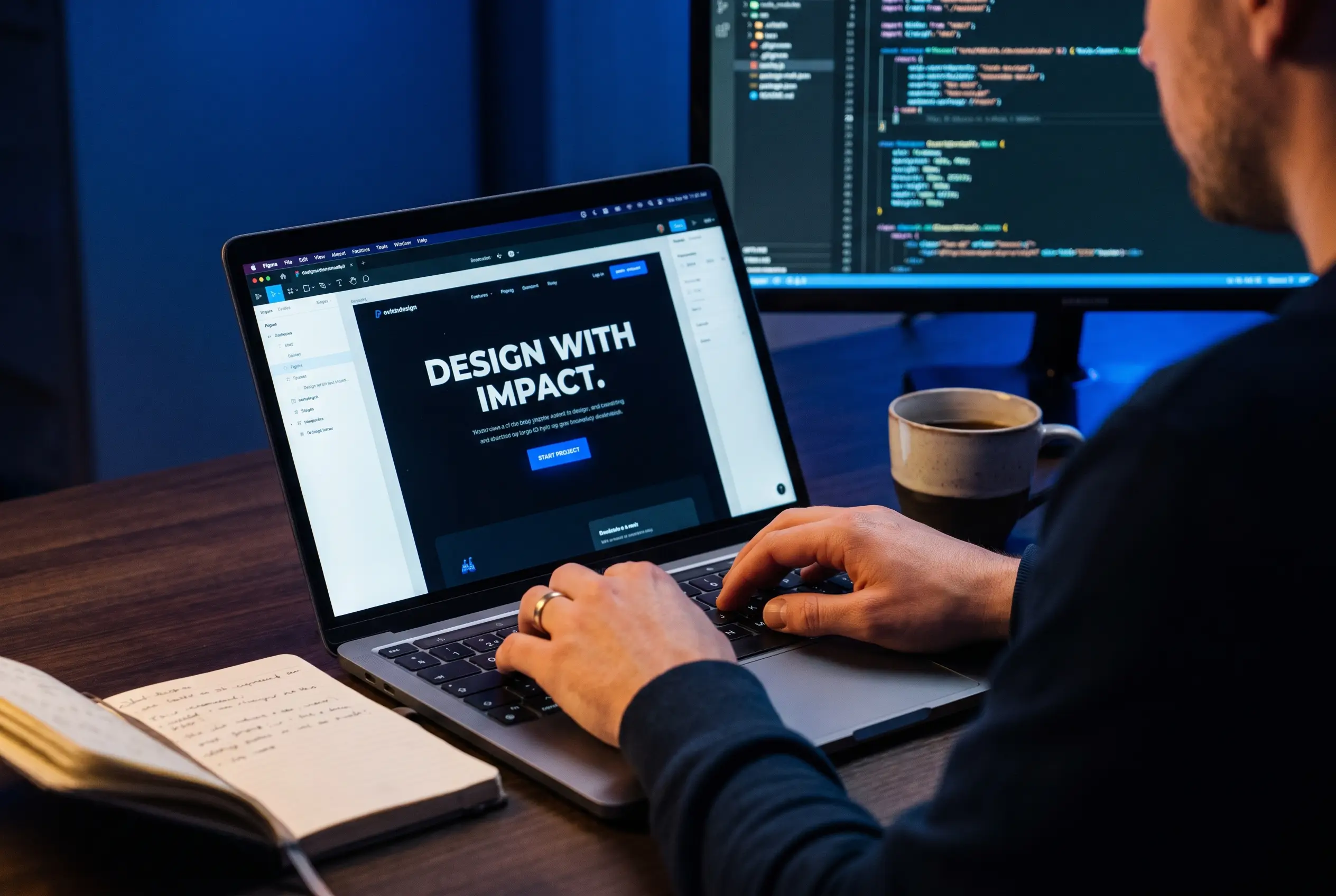 Custom website being designed on a laptop in the Progon studio