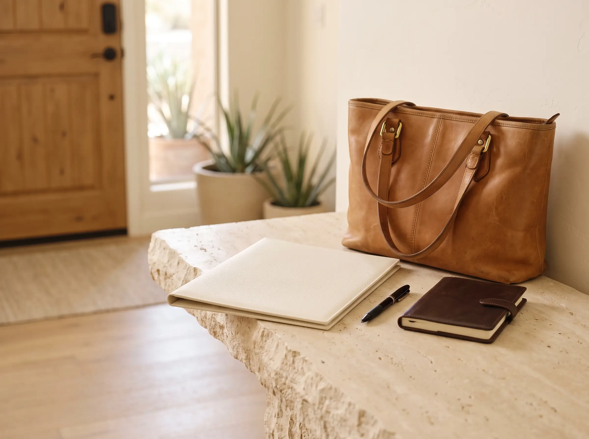 Document folio and work bag illustrating a mobile appointment