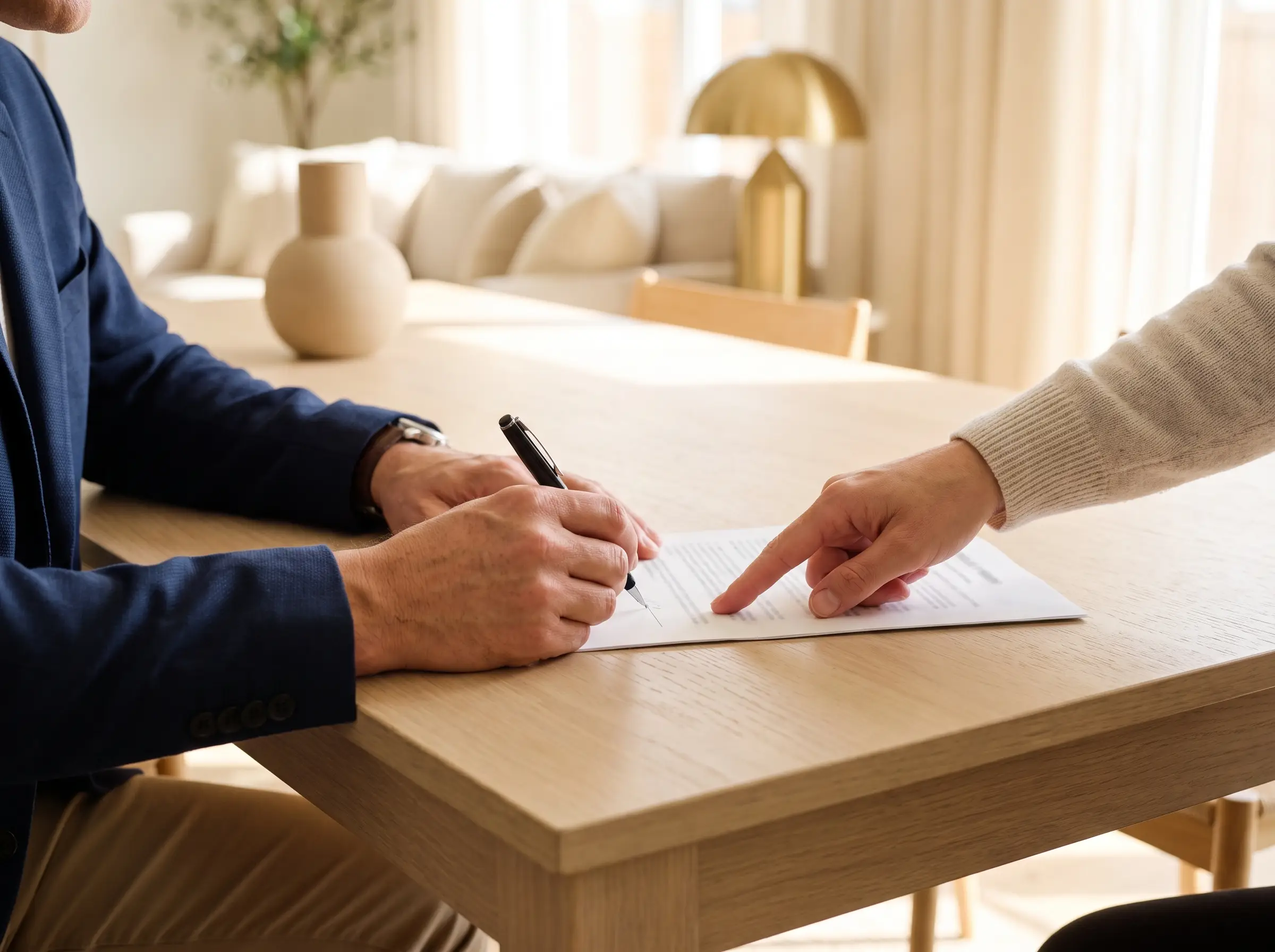 Illustration of a document signing at a home table