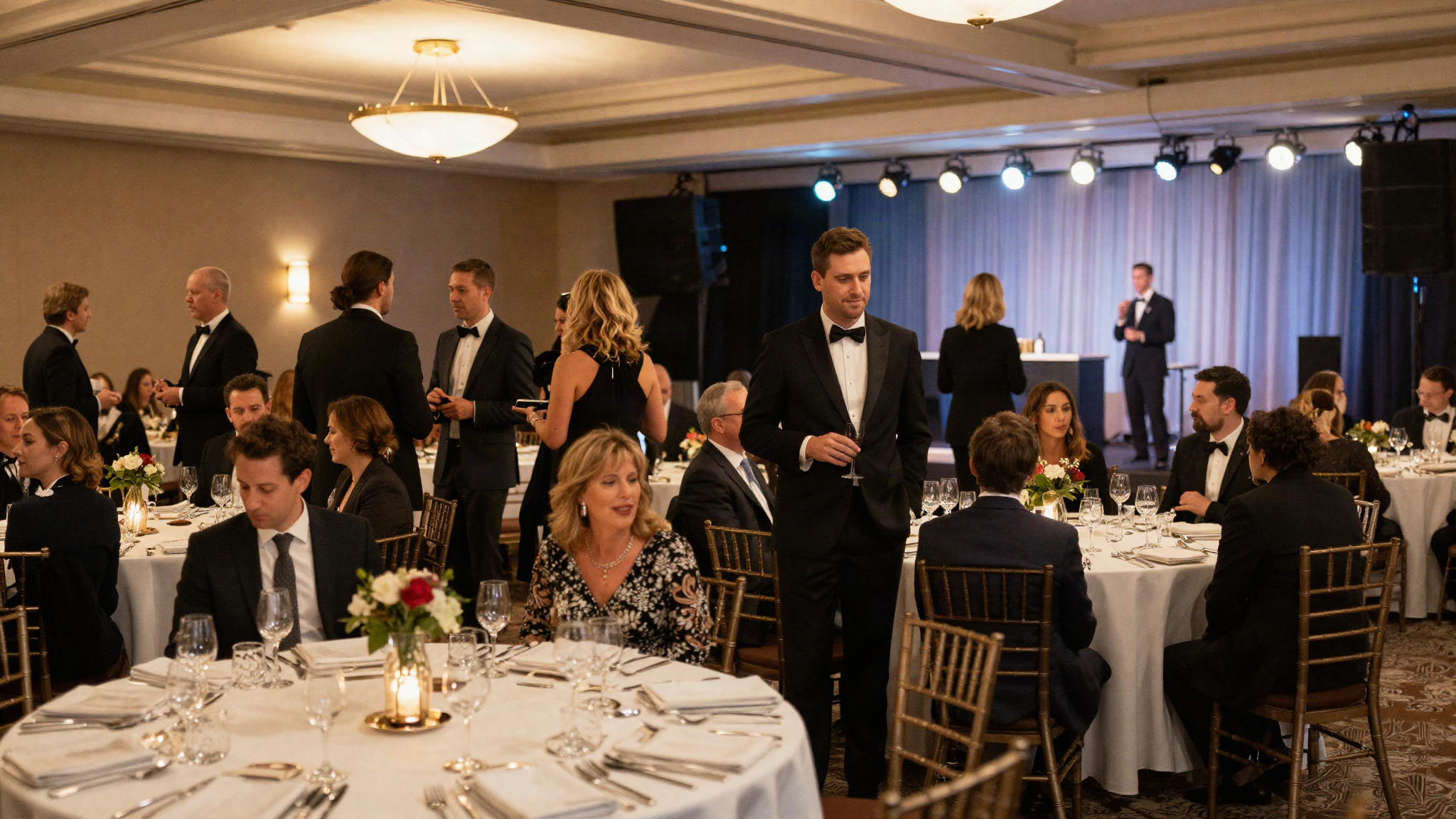 Guests applauding at an evening reception