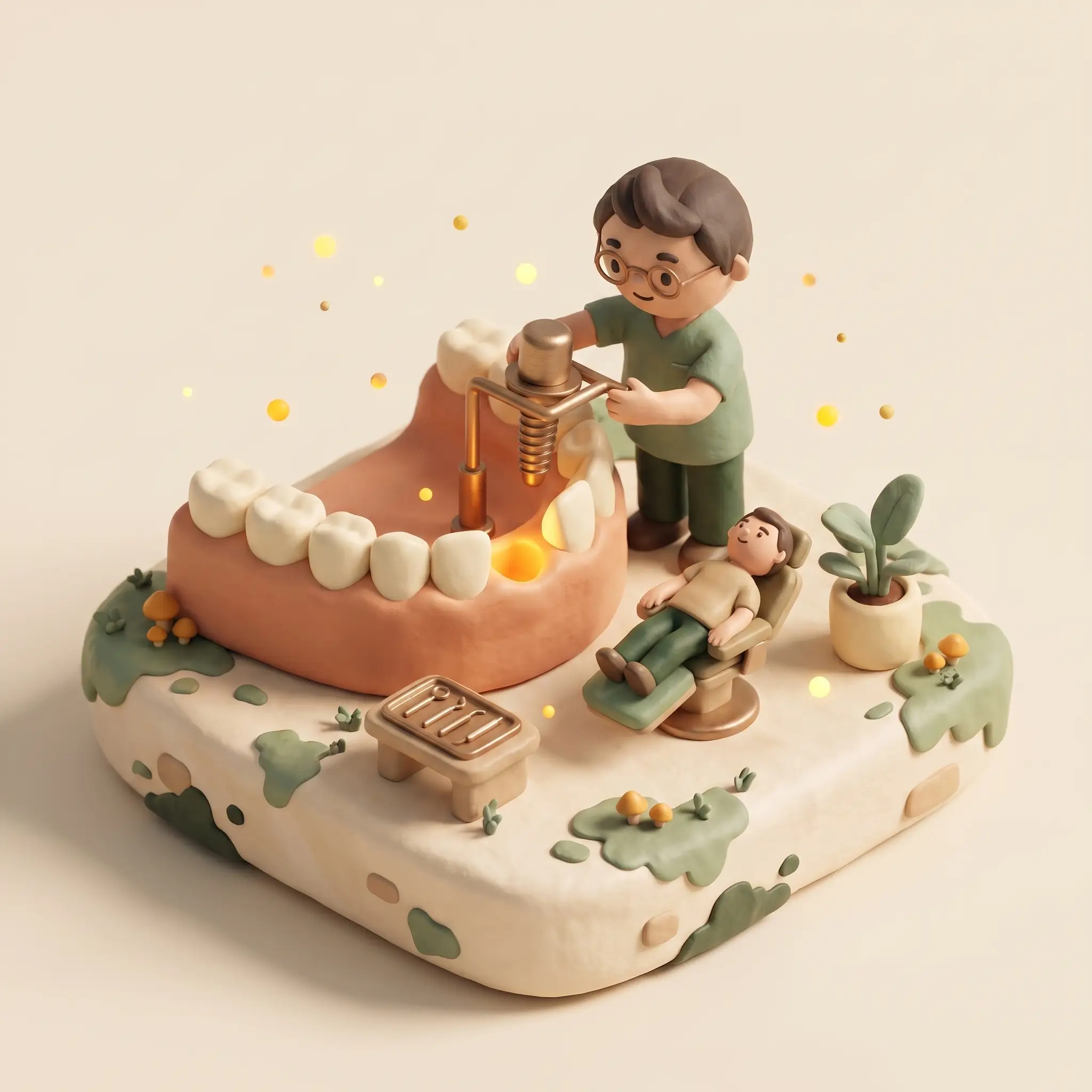 The implant — miniature diorama of Dr Darrell's routine The implant — miniature diorama of Dr Darrell's routine