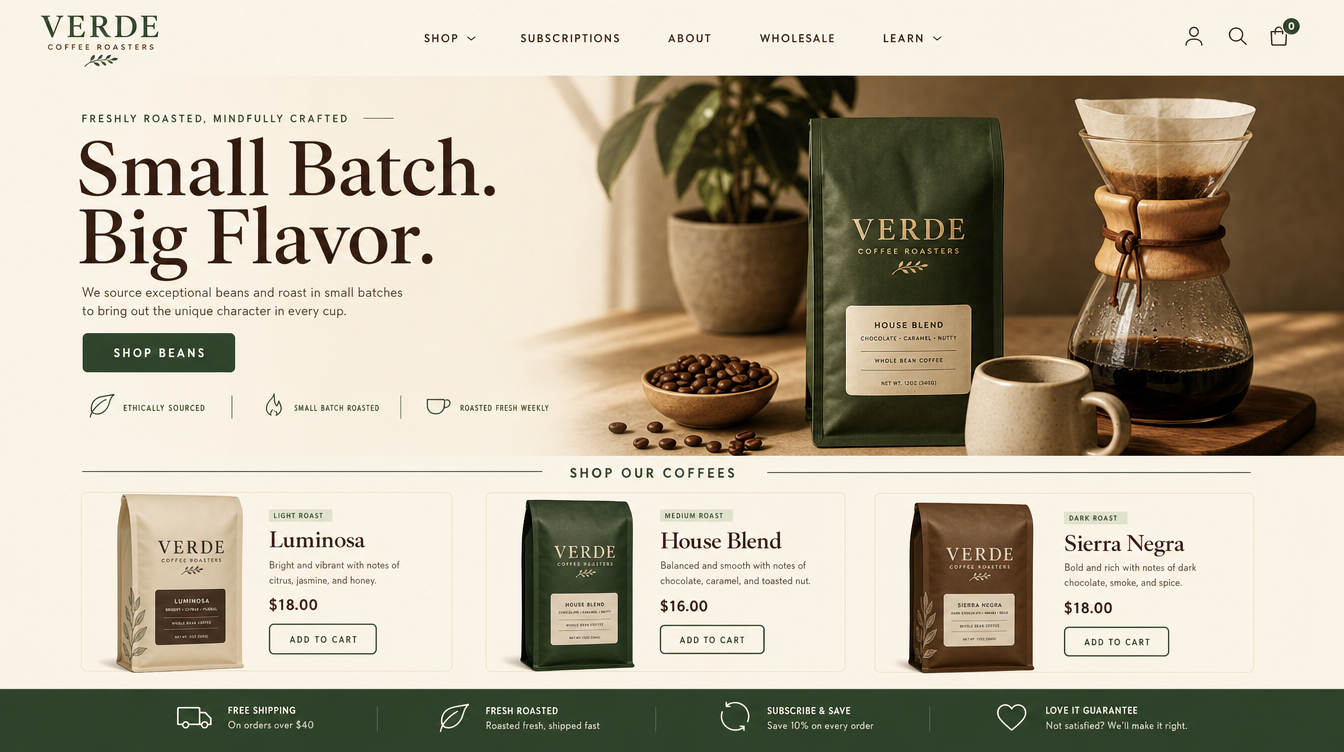 Verde Coffee Roasters — website built by BouzasWeb