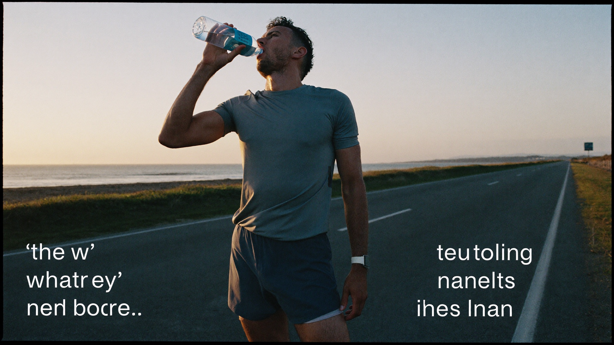 A runner on a coastal road at dawn