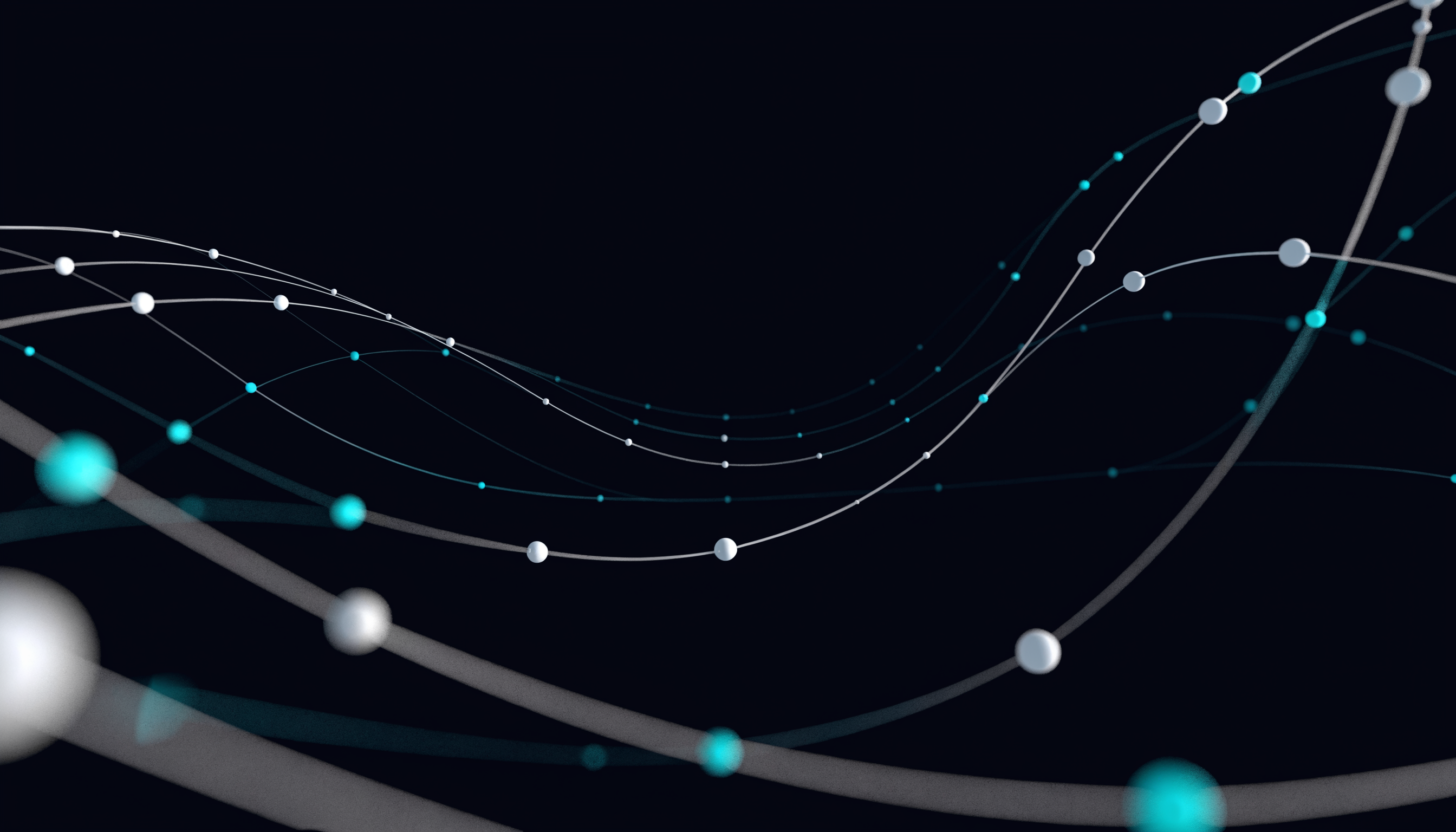 Abstract netwerk van verbonden knooppunten in navy en teal, symbool voor de MCP-koppeling tussen AI en Odoo