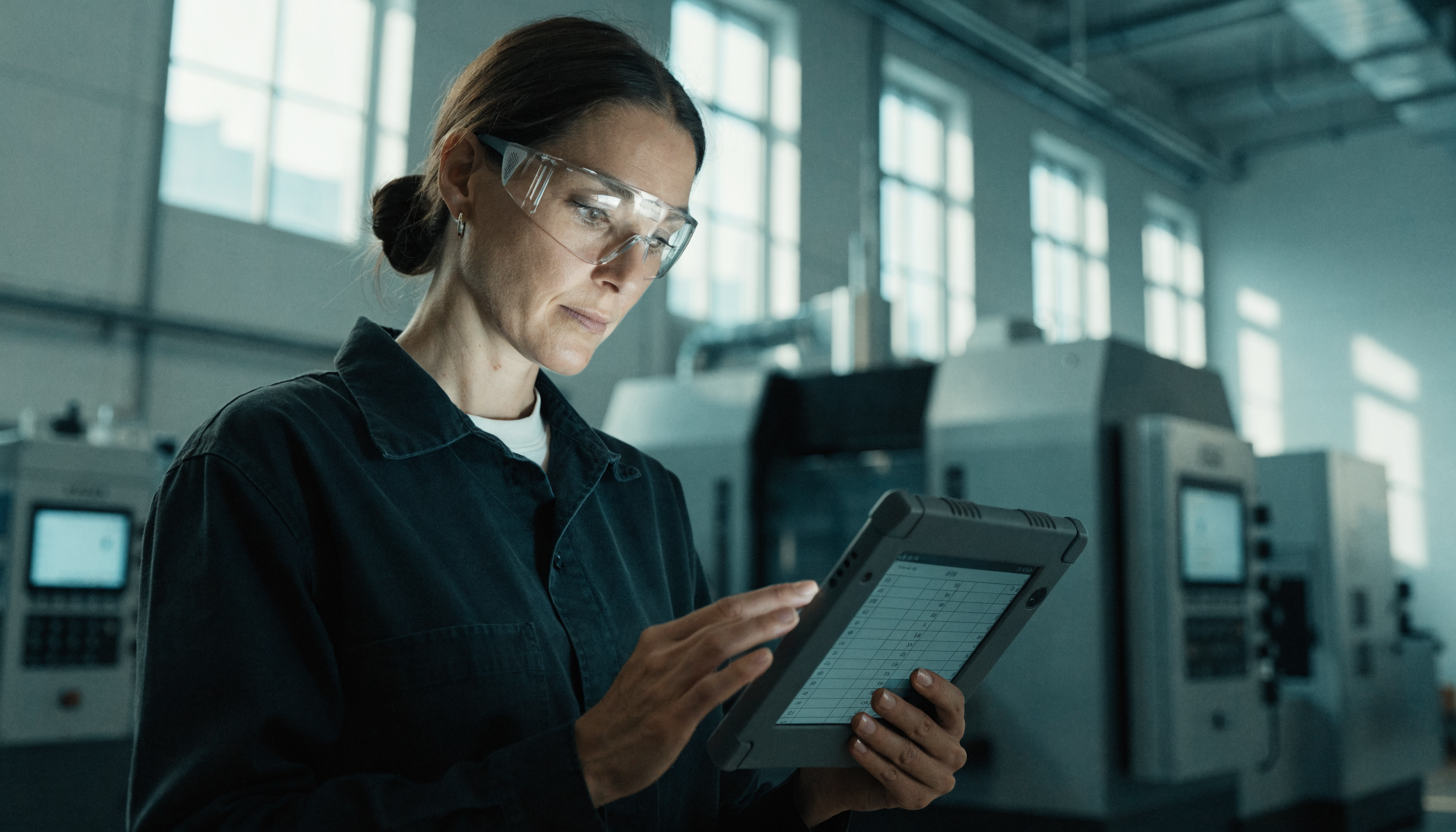 Productieplanner met tablet op de werkvloer