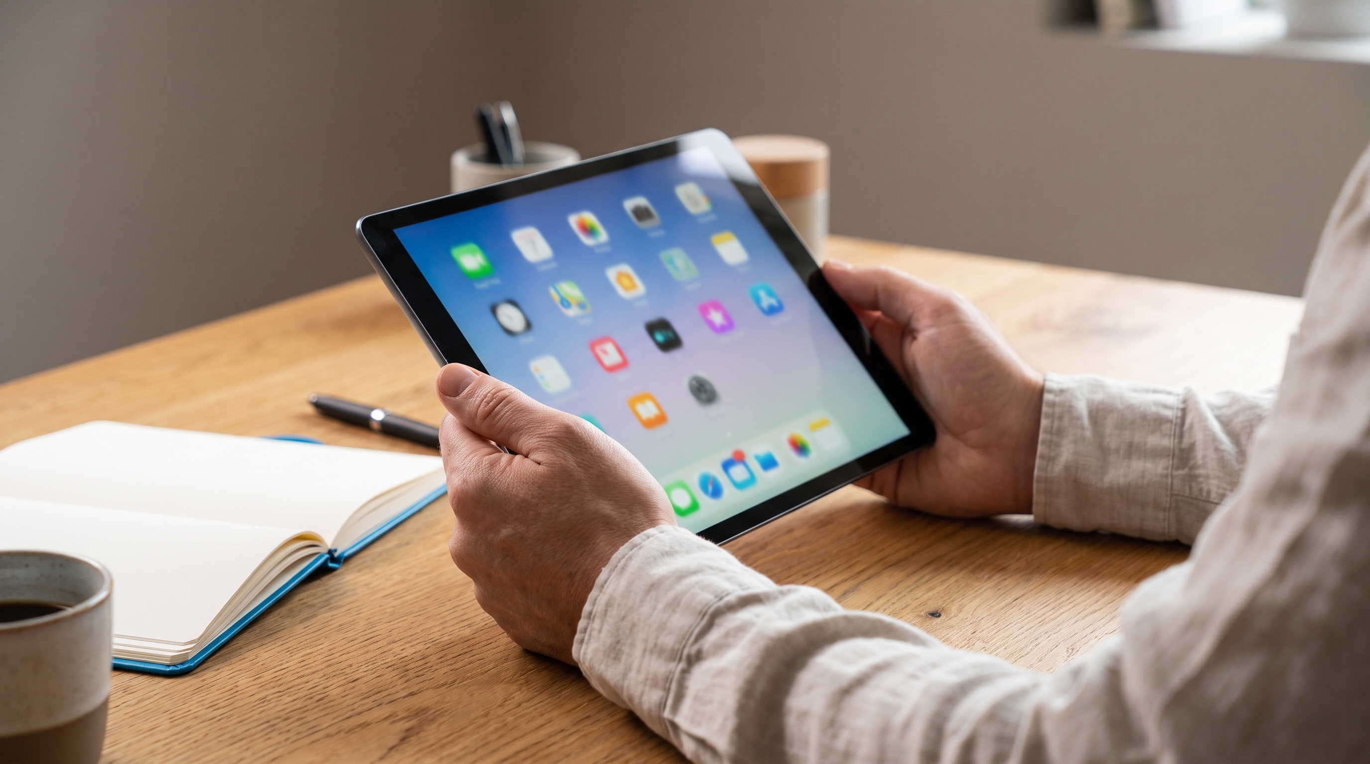 Tablet met een overzicht van Odoo-apps op een bureau