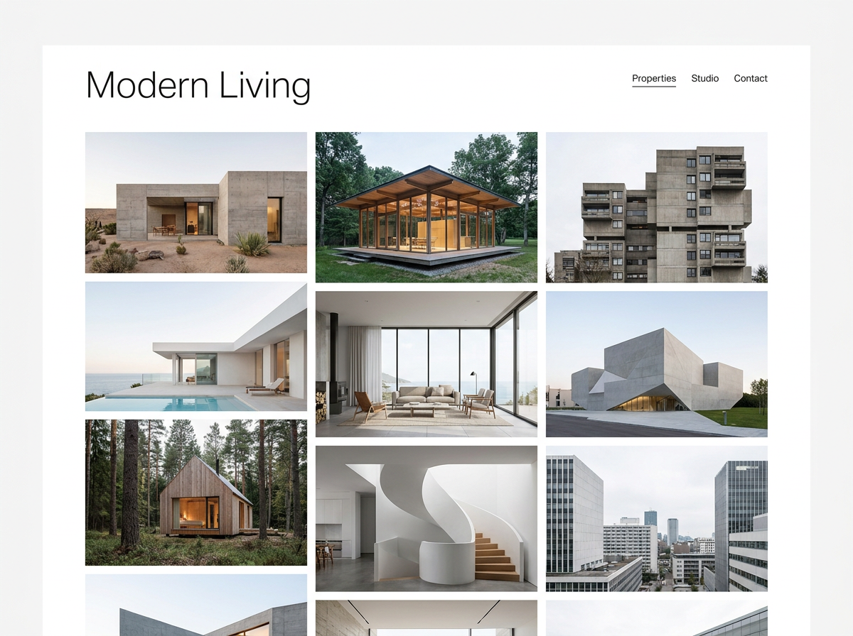 Stilbeispiel: minimalistische Immobilien Portfolio Website