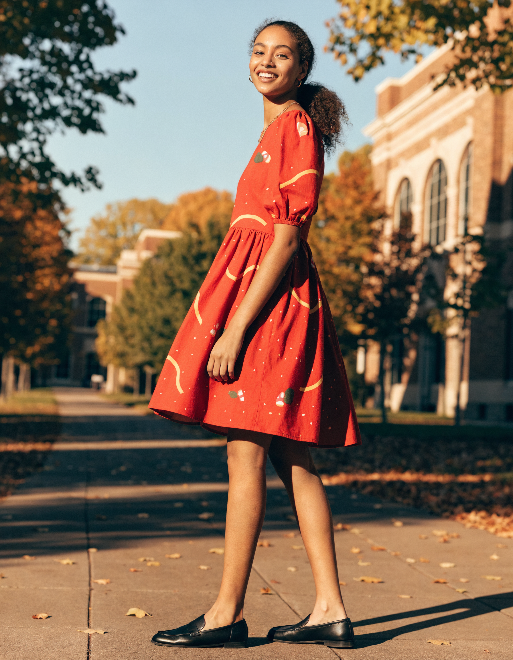 Ketud style: tomato red cotton dress (AI-generated model image)