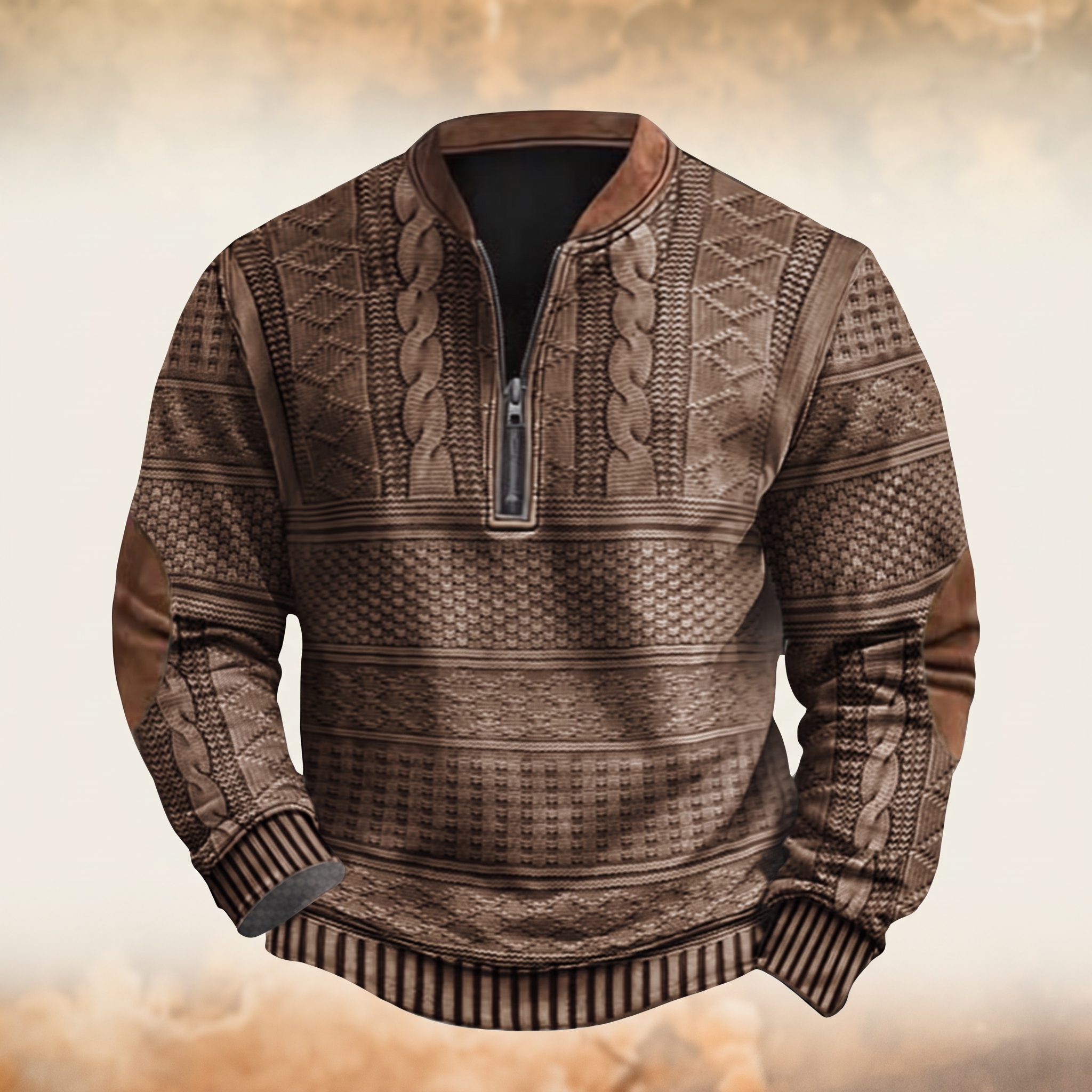 Dimitri Retro Zip-Up Sweater in brown