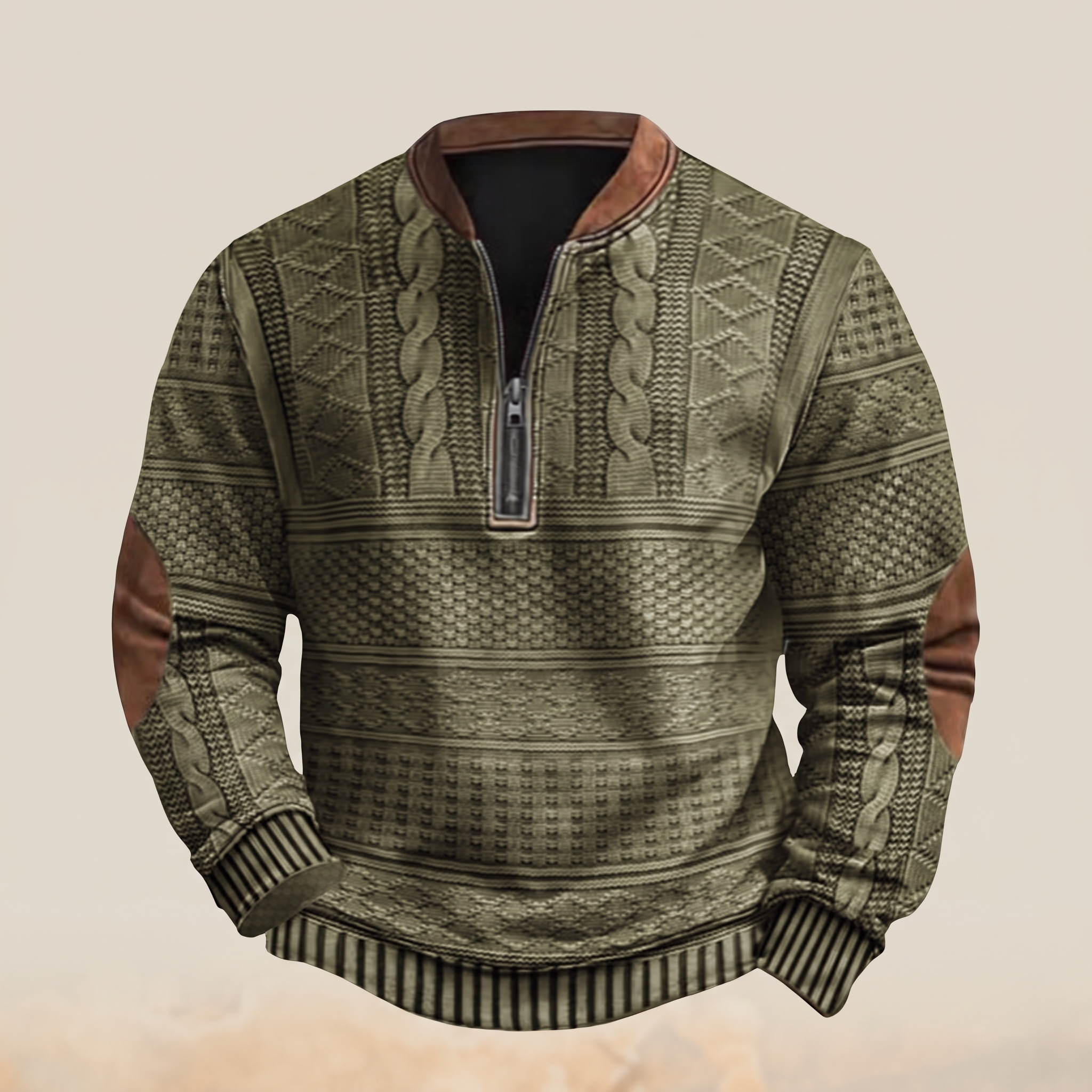 Dimitri Retro Zip-Up Sweater in olive green