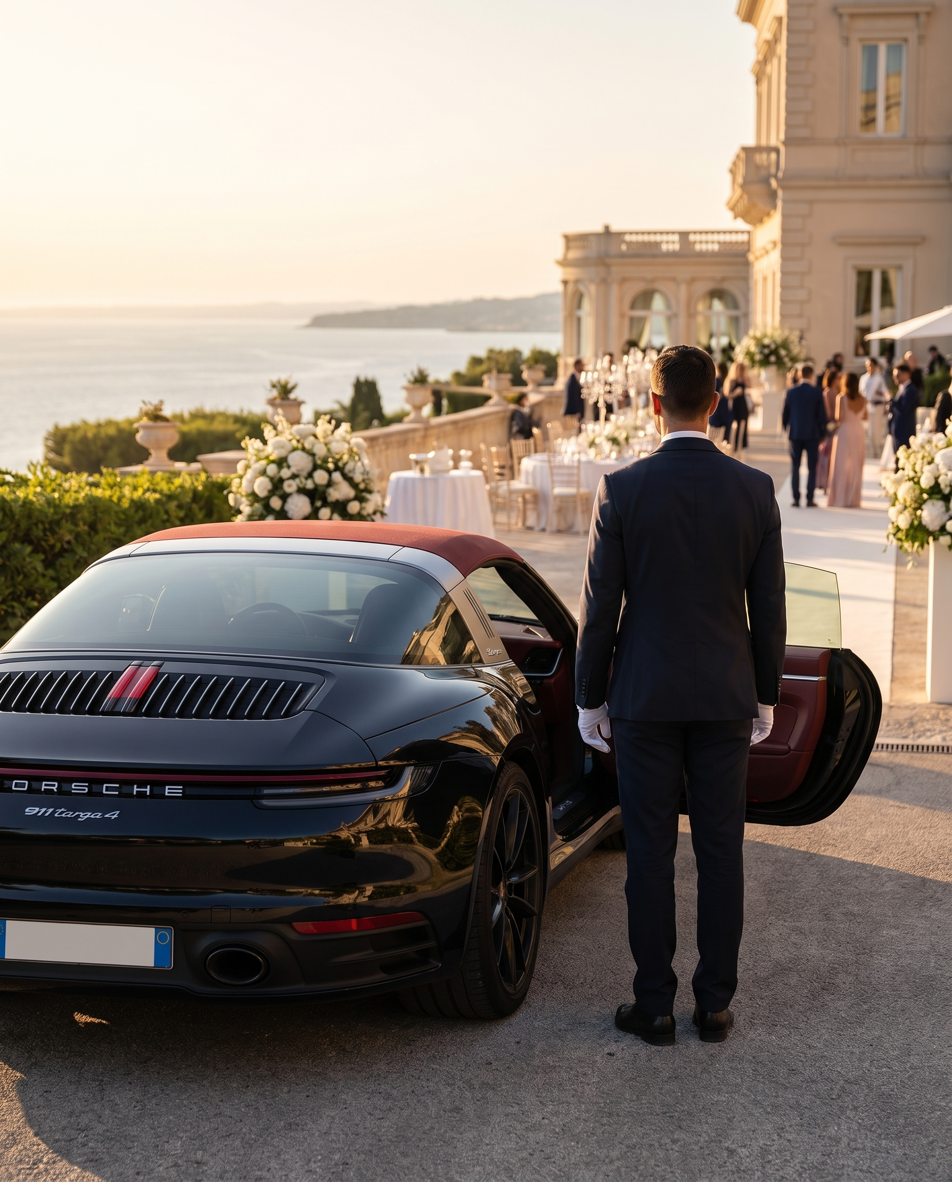 Autista in livrea accanto alla Porsche 911 Targa 4