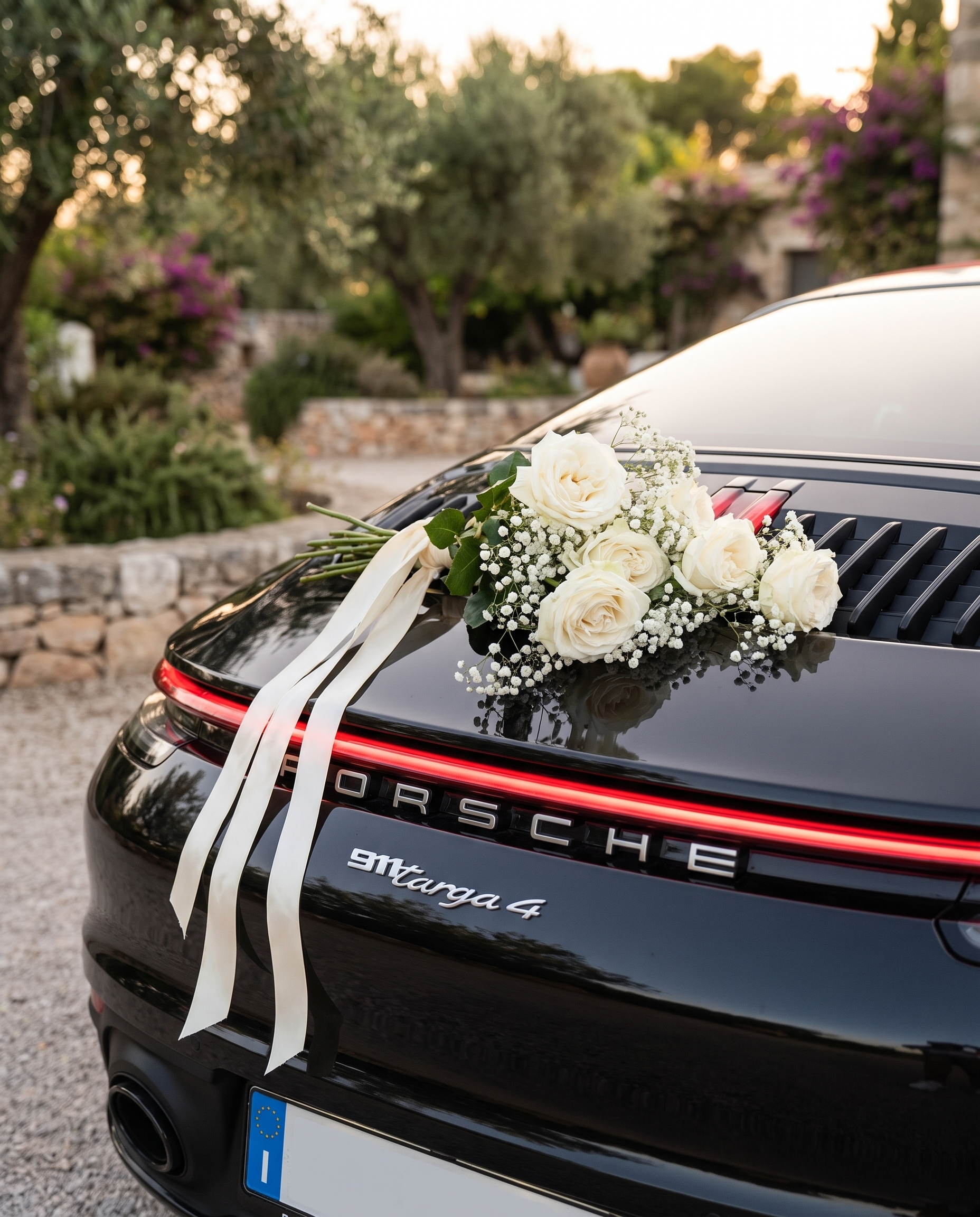 Dettaglio del tetto bordeaux della Porsche 911 Targa 4