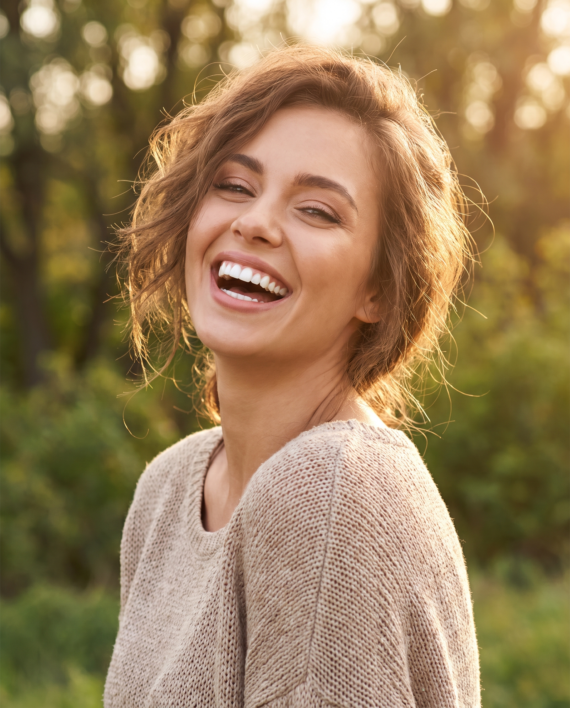 Mujer sonriendo con dientes blancos