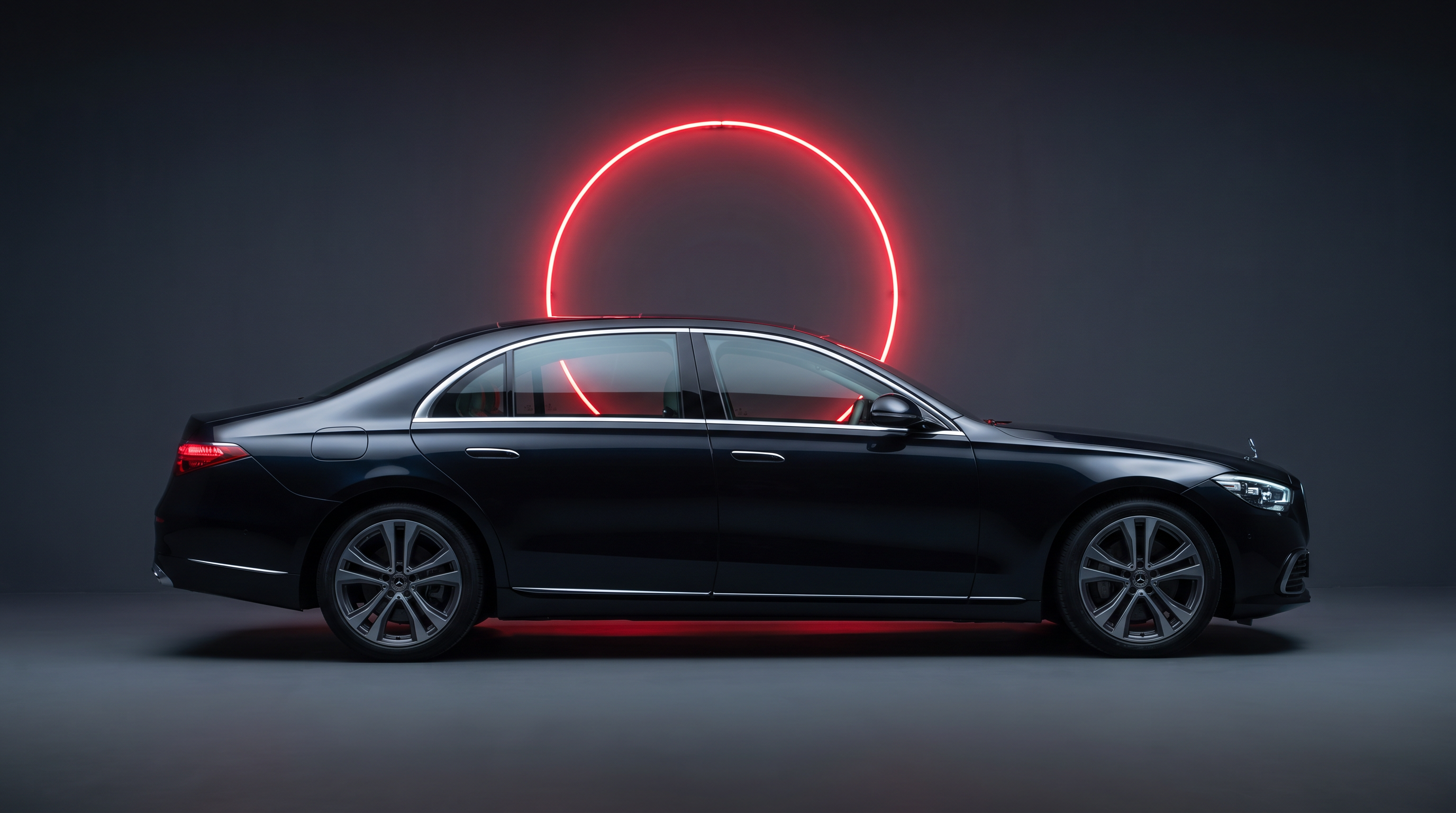 Side profile view of black sedan
