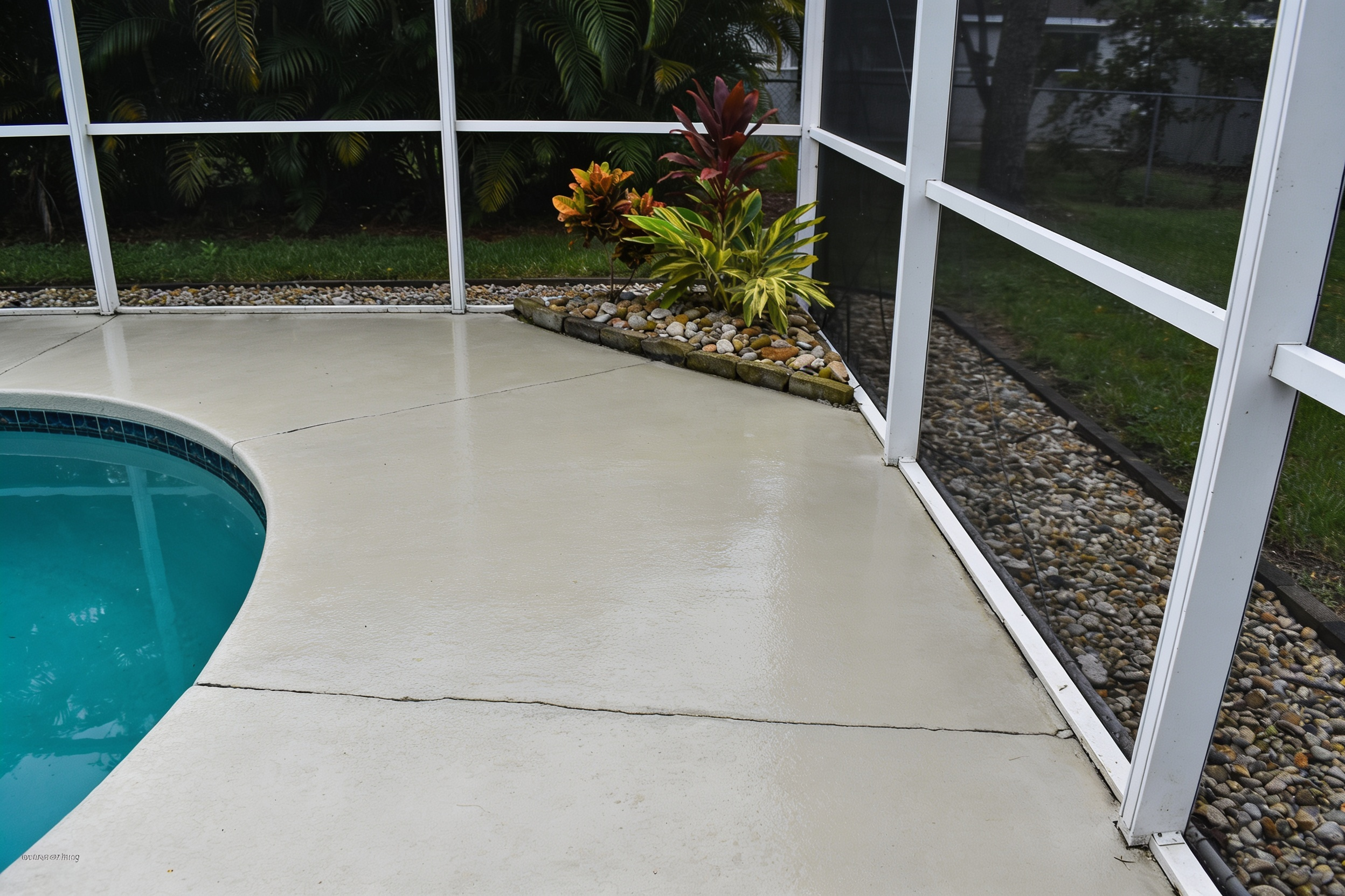 The same pool deck after pressure washing