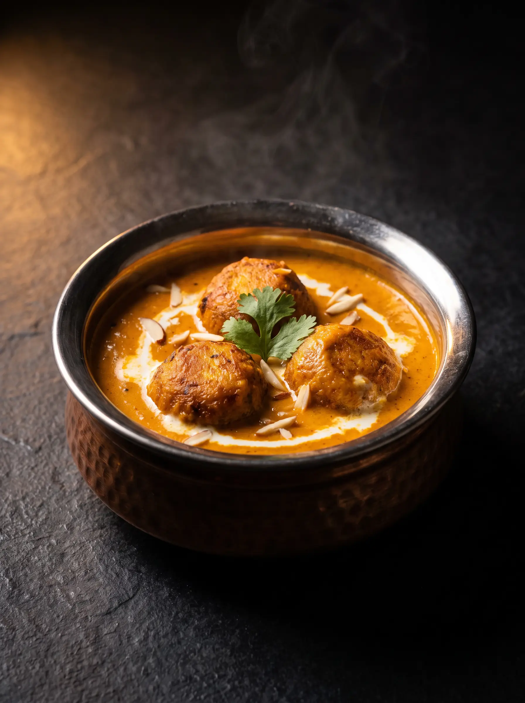 Malai kofta in a copper bowl
